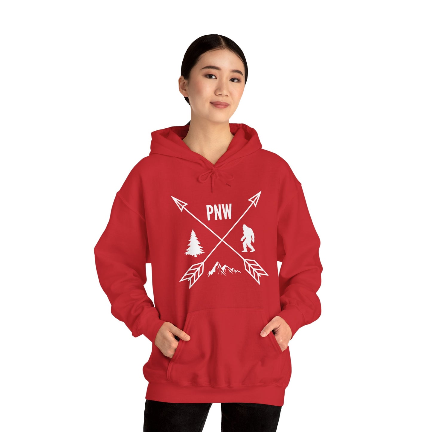 Pacific Northwest PNW Crossed Arrows with Bigfoot - Unisex Heavy Blend™ Hooded Sweatshirt