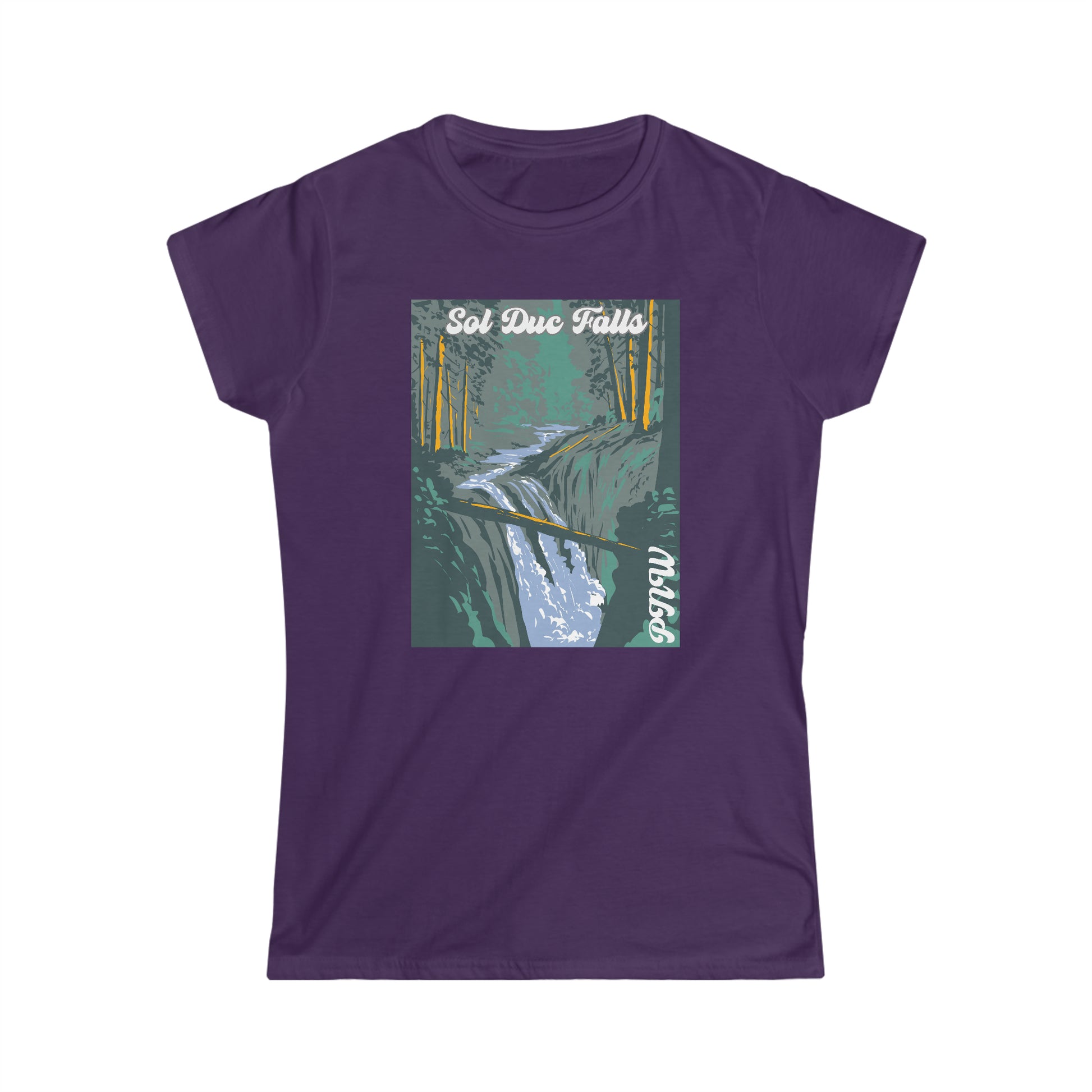 PNW Sol Duc Falls - Women's Softstyle Tee - Bigfoot Bigheart Studio