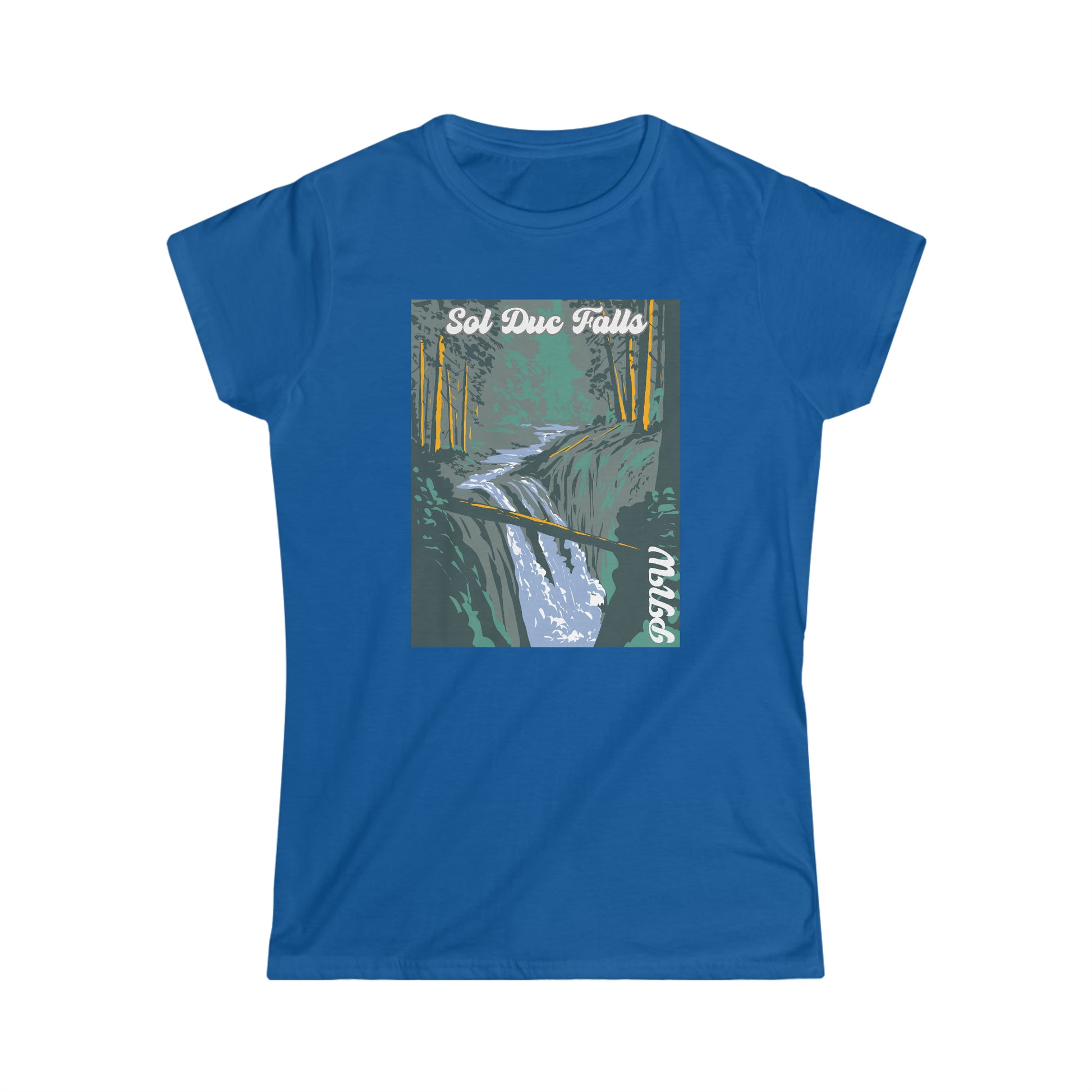 PNW Sol Duc Falls - Women's Softstyle Tee - Bigfoot Bigheart Studio