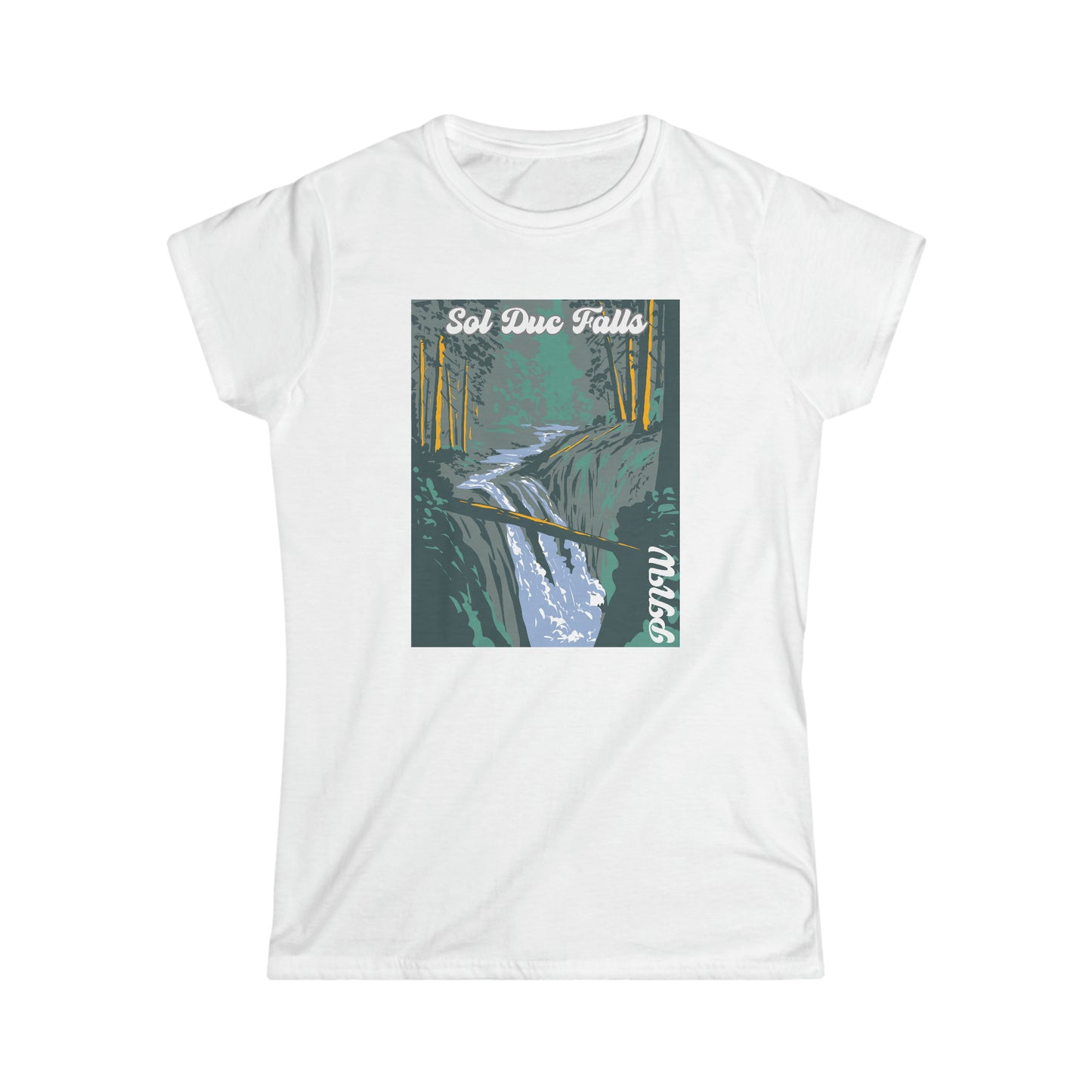 PNW Sol Duc Falls - Women's Softstyle Tee - Bigfoot Bigheart Studio