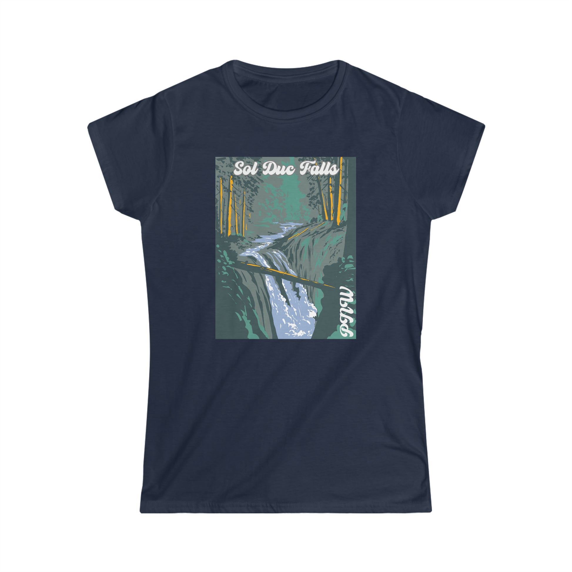 PNW Sol Duc Falls - Women's Softstyle Tee - Bigfoot Bigheart Studio