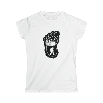 Bigfoot Print with Mountains - Women's Softstyle Tee - Bigfoot Bigheart Studio