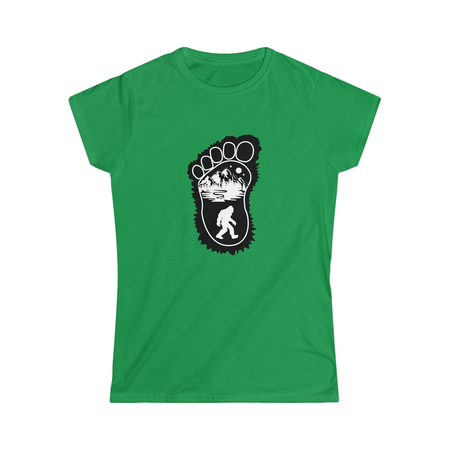 Bigfoot Print with Mountains - Women's Softstyle Tee - Bigfoot Bigheart Studio