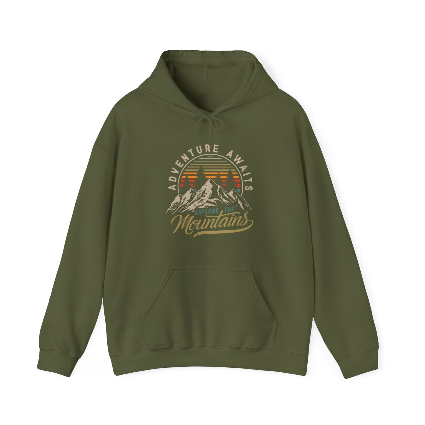 Adventure Awaits Explore the Mountains Hoodie - Unisex Heavy Blend™ Hooded Sweatshirt - Bigfoot Bigheart Studio