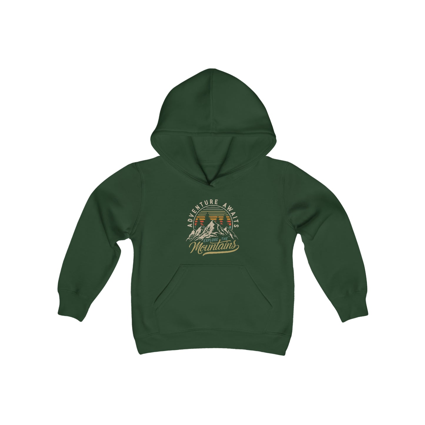 Adventure Awaits Explore the Mountains Hoodie - Youth Heavy Blend Hooded Sweatshirt