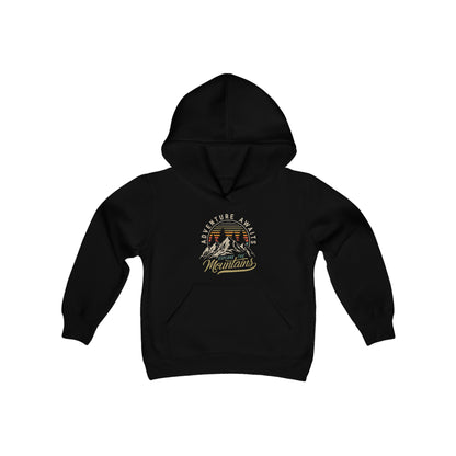 Adventure Awaits Explore the Mountains Hoodie - Youth Heavy Blend Hooded Sweatshirt