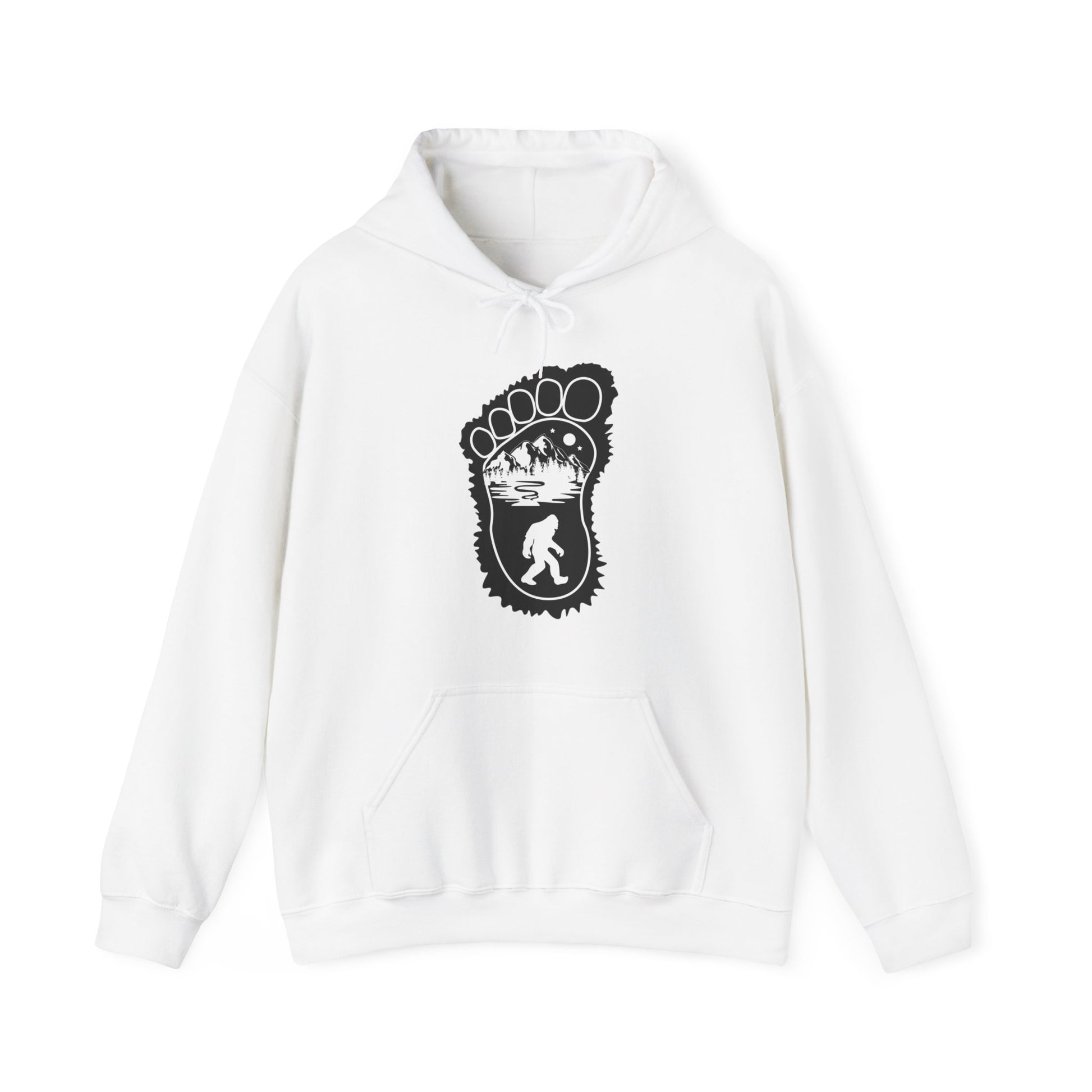 Bigfoot Print with Mountains - Unisex Premium Pullover Hoodie - Bigfoot Bigheart Studio