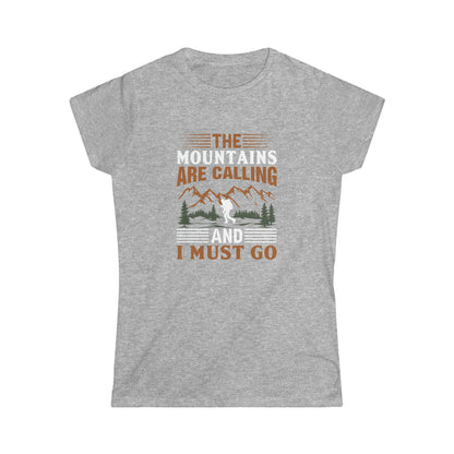 The Mountains are Calling T-Shirt - Women's Softstyle Tee - Bigfoot Bigheart Studio