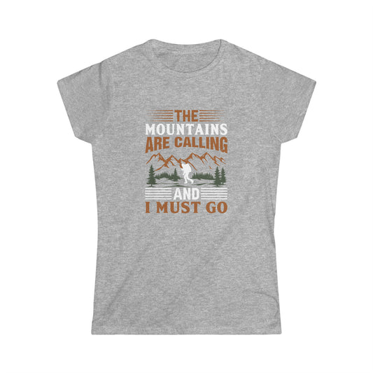 The Mountains are Calling T-Shirt - Women's Softstyle Tee - Bigfoot Bigheart Studio