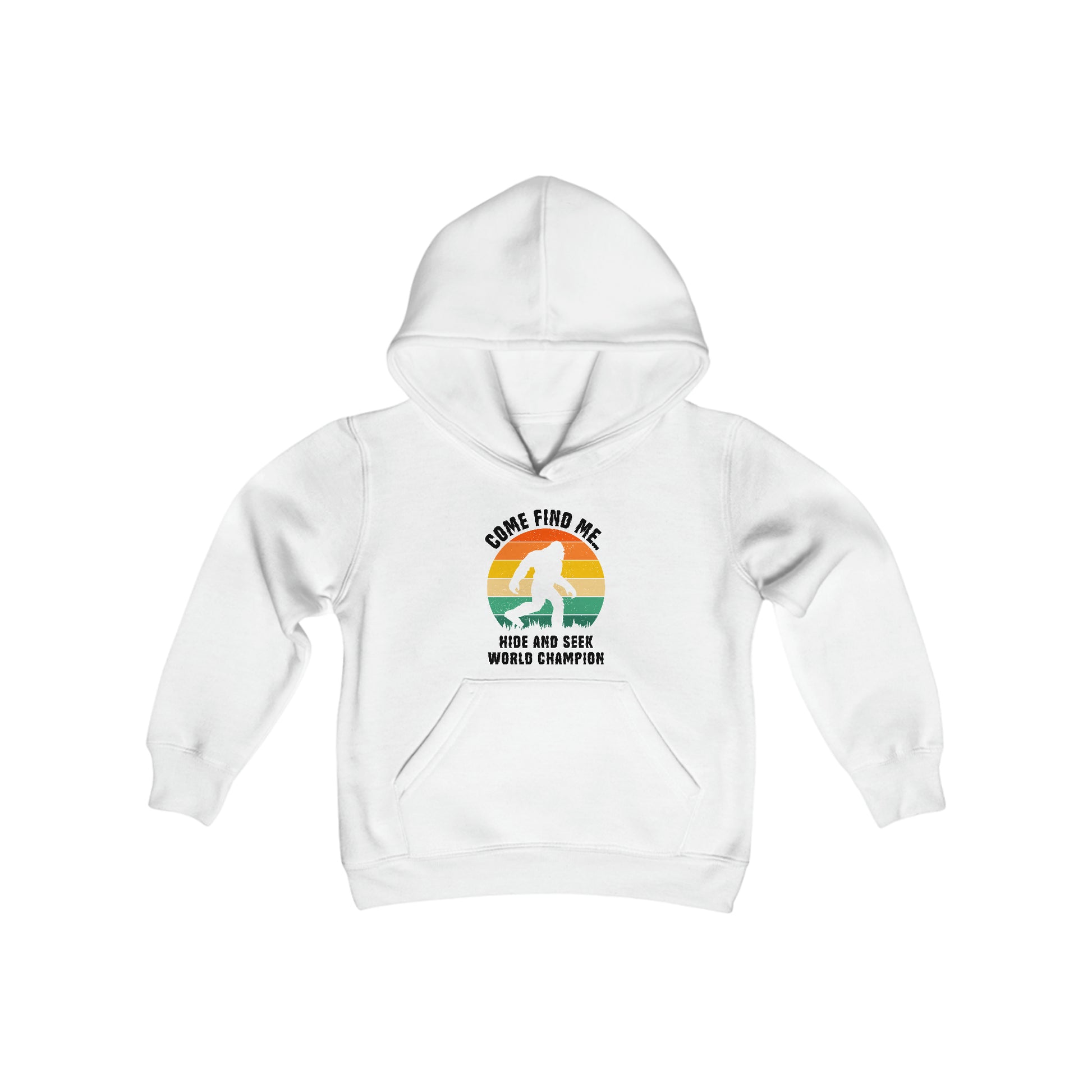 Bigfoot Hide and Seek Champion - Youth Heavy Blend Hooded Sweatshirt - Bigfoot Bigheart Studio