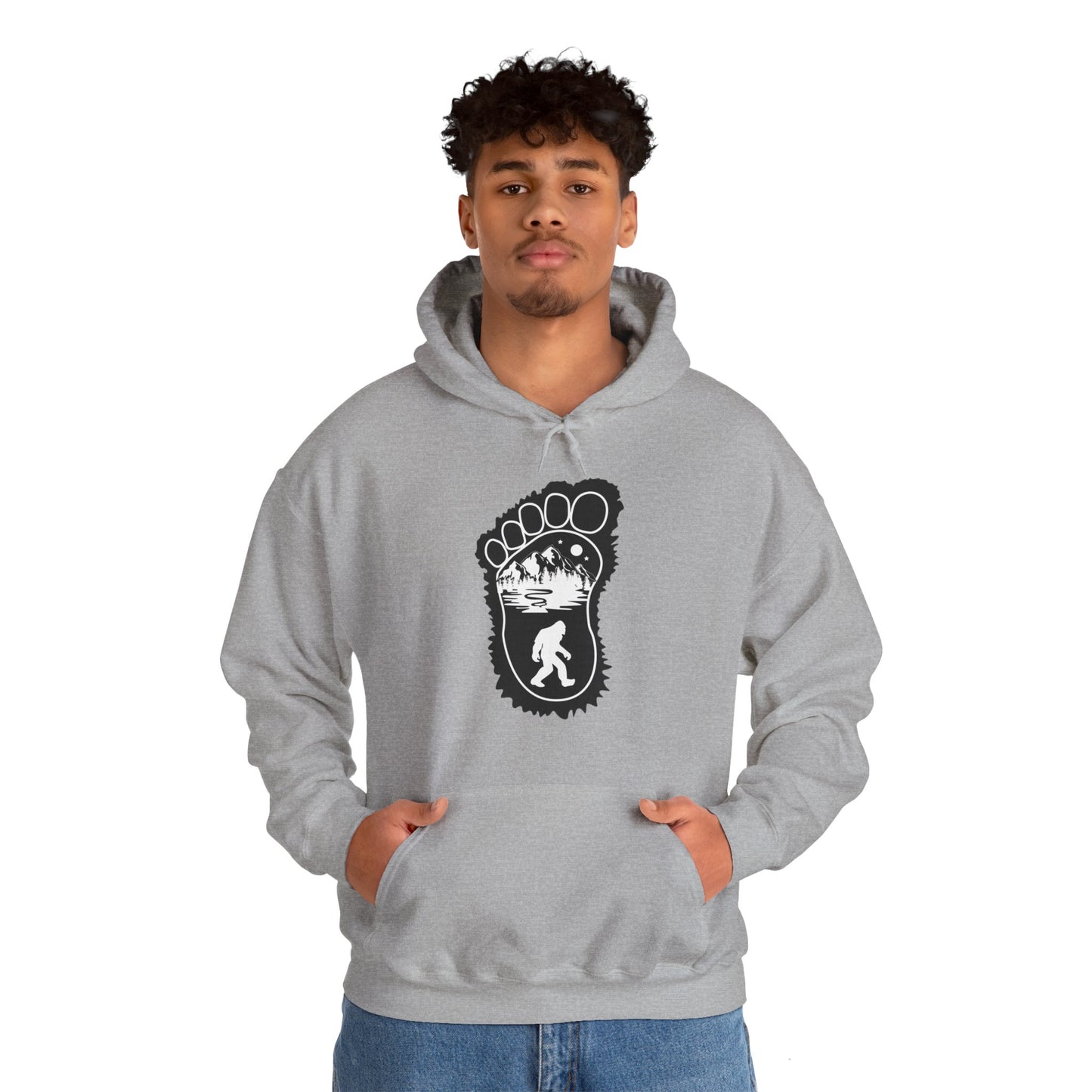 Bigfoot Print with Mountains - Unisex Premium Pullover Hoodie - Bigfoot Bigheart Studio