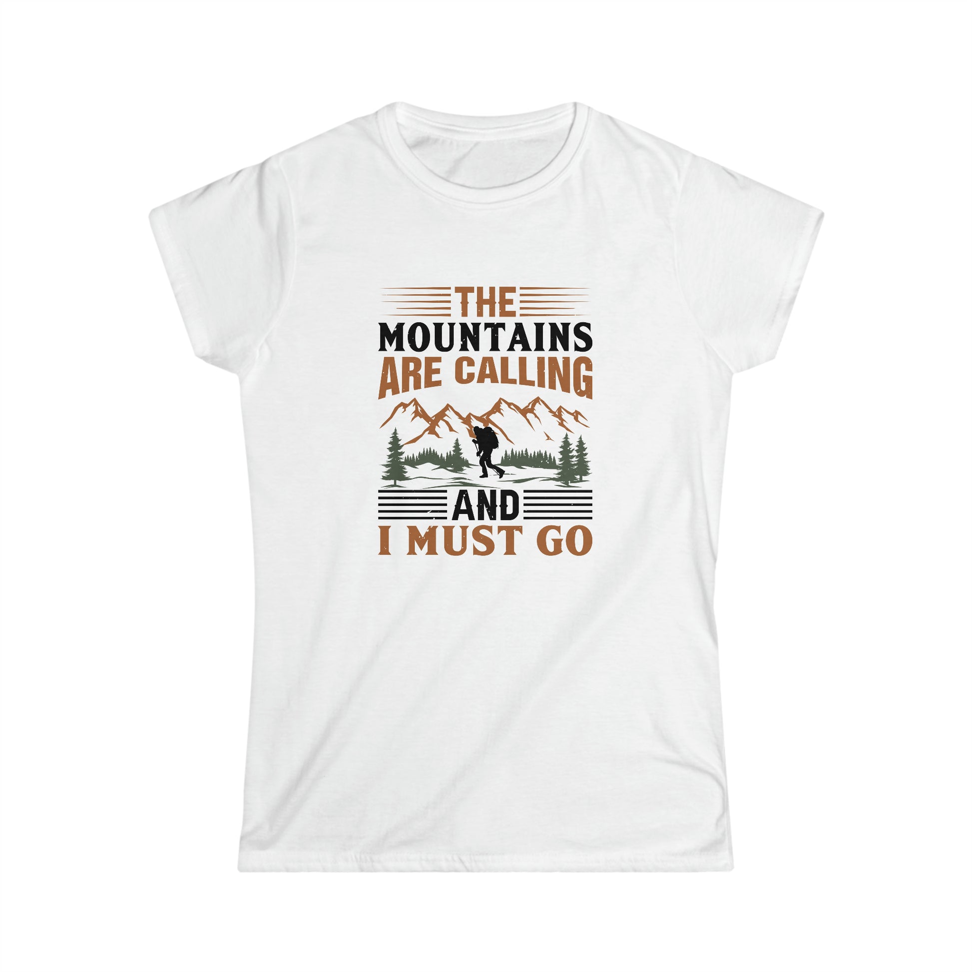 The Mountains are Calling T-Shirt - Women's Softstyle Tee - Bigfoot Bigheart Studio