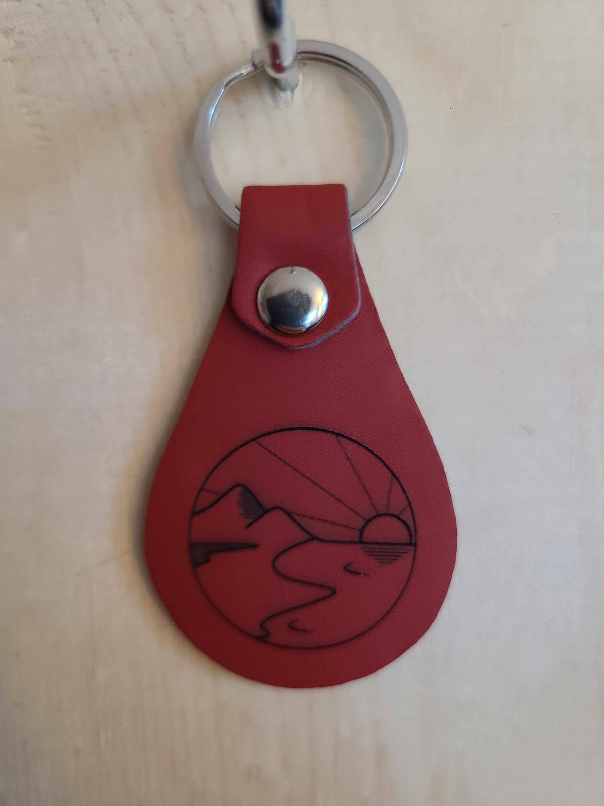 Mountains Ocean Sun - Leather Keychain - Bigfoot Bigheart Studio