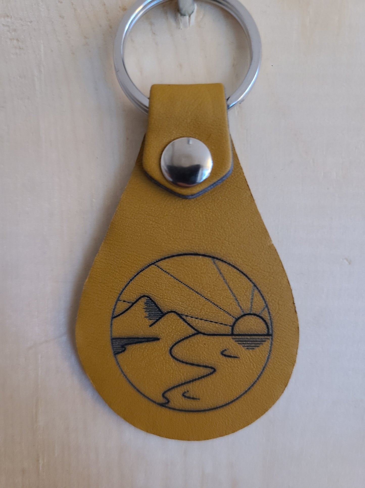 Mountains Ocean Sun - Leather Keychain - Bigfoot Bigheart Studio