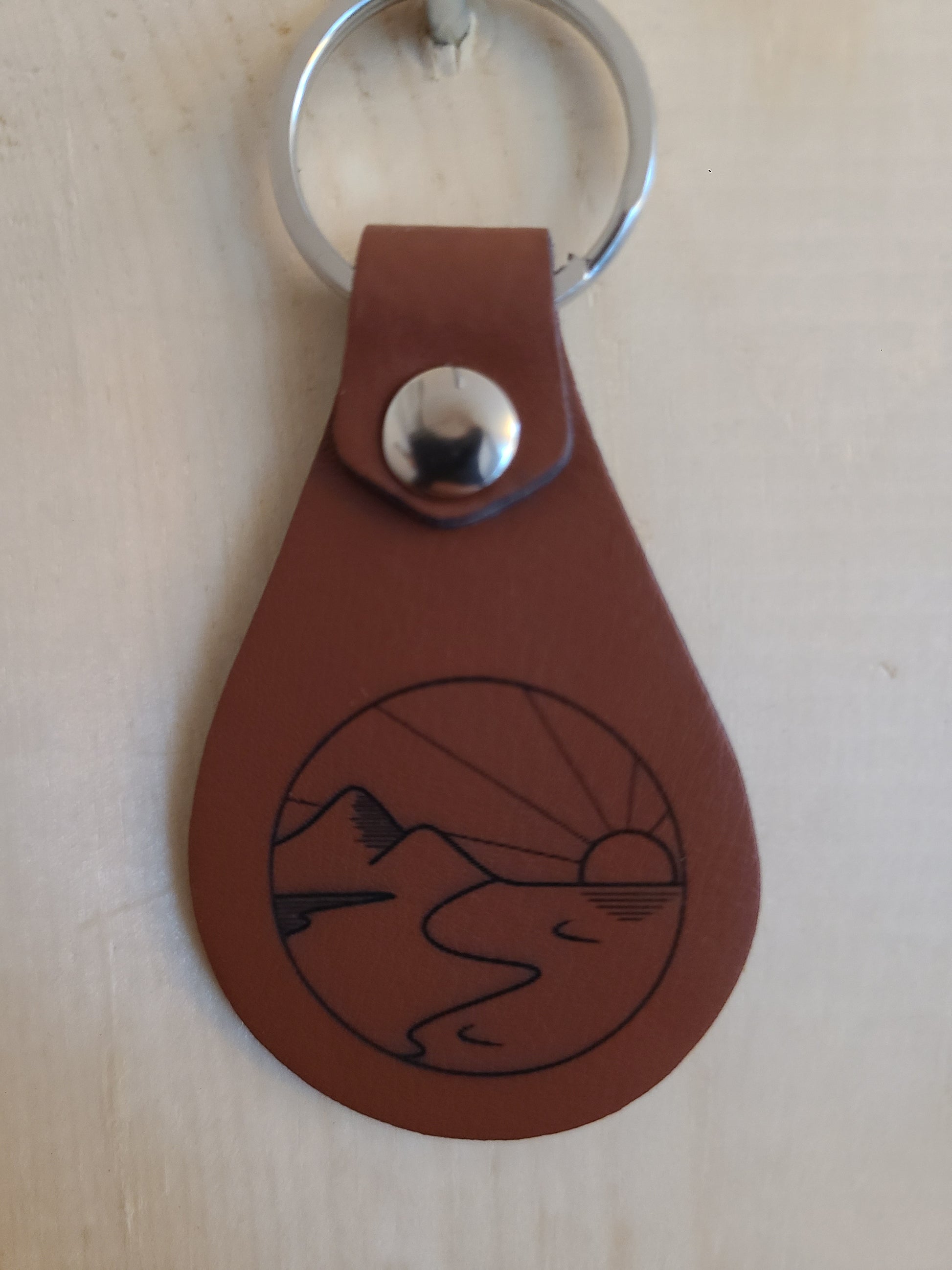 Mountains Ocean Sun - Leather Keychain - Bigfoot Bigheart Studio