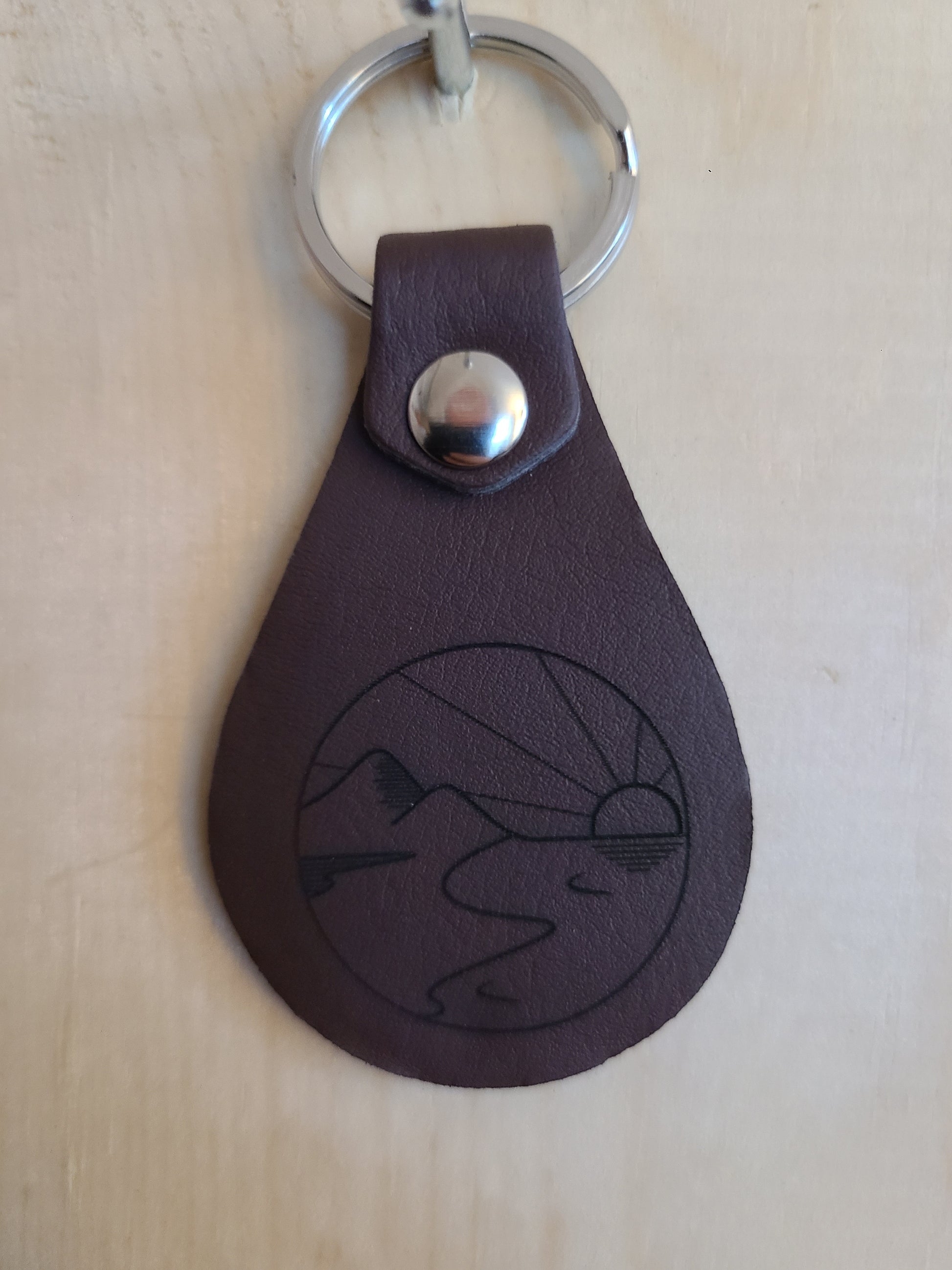 Mountains Ocean Sun - Leather Keychain - Bigfoot Bigheart Studio