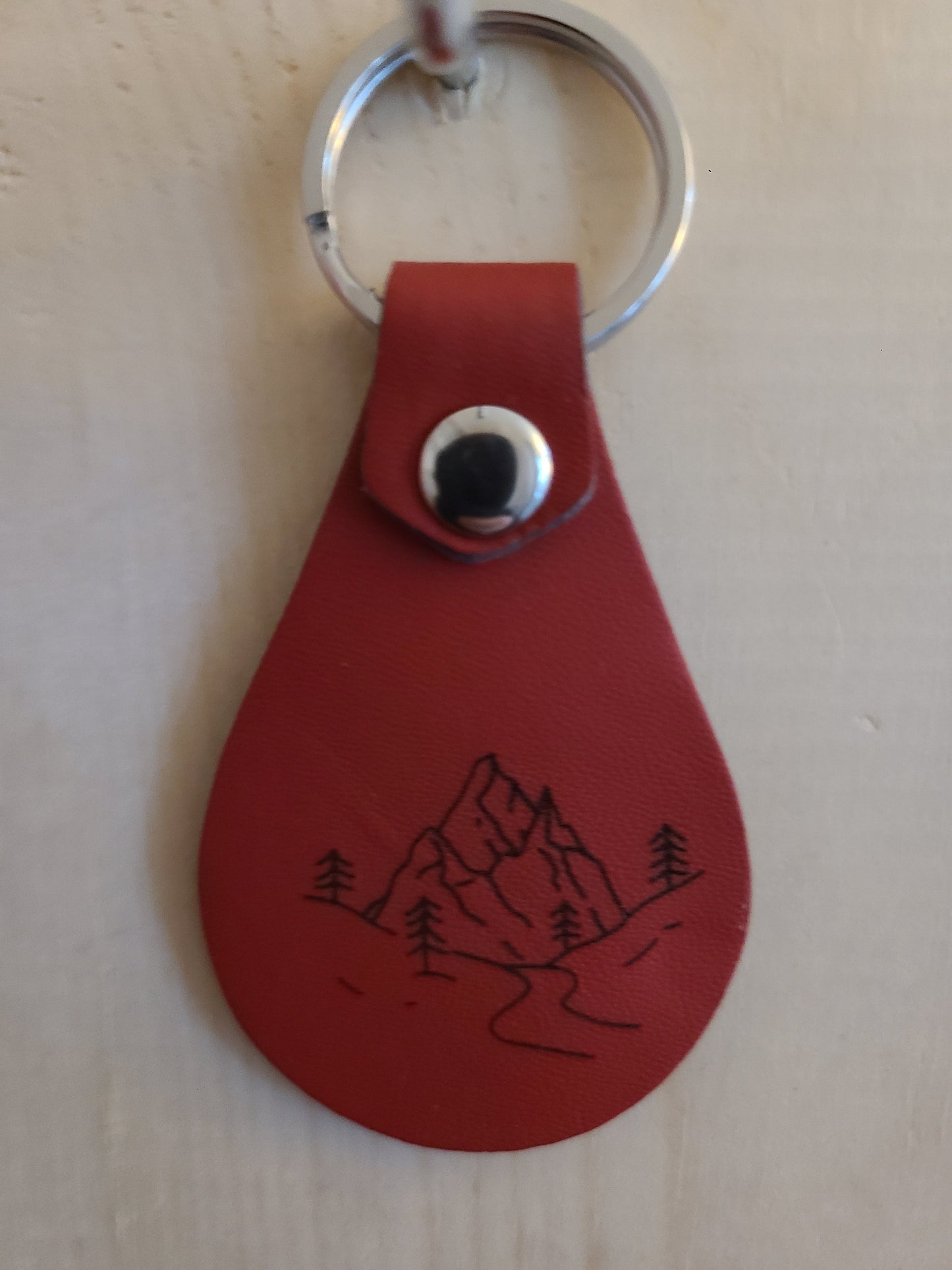 Mountains and Trees - Leather Keychain - Bigfoot Bigheart Studio