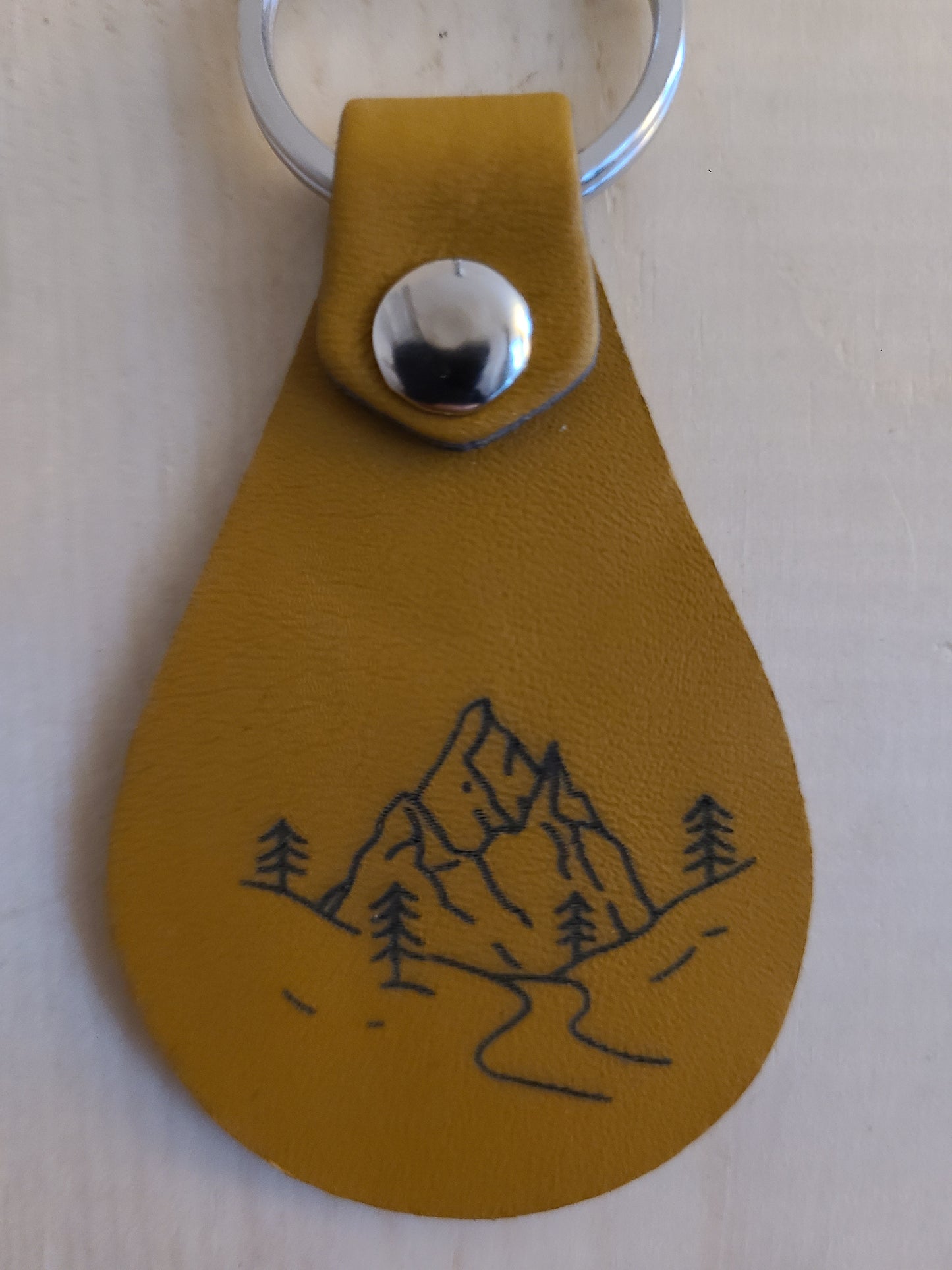 Mountains and Trees - Leather Keychain - Bigfoot Bigheart Studio