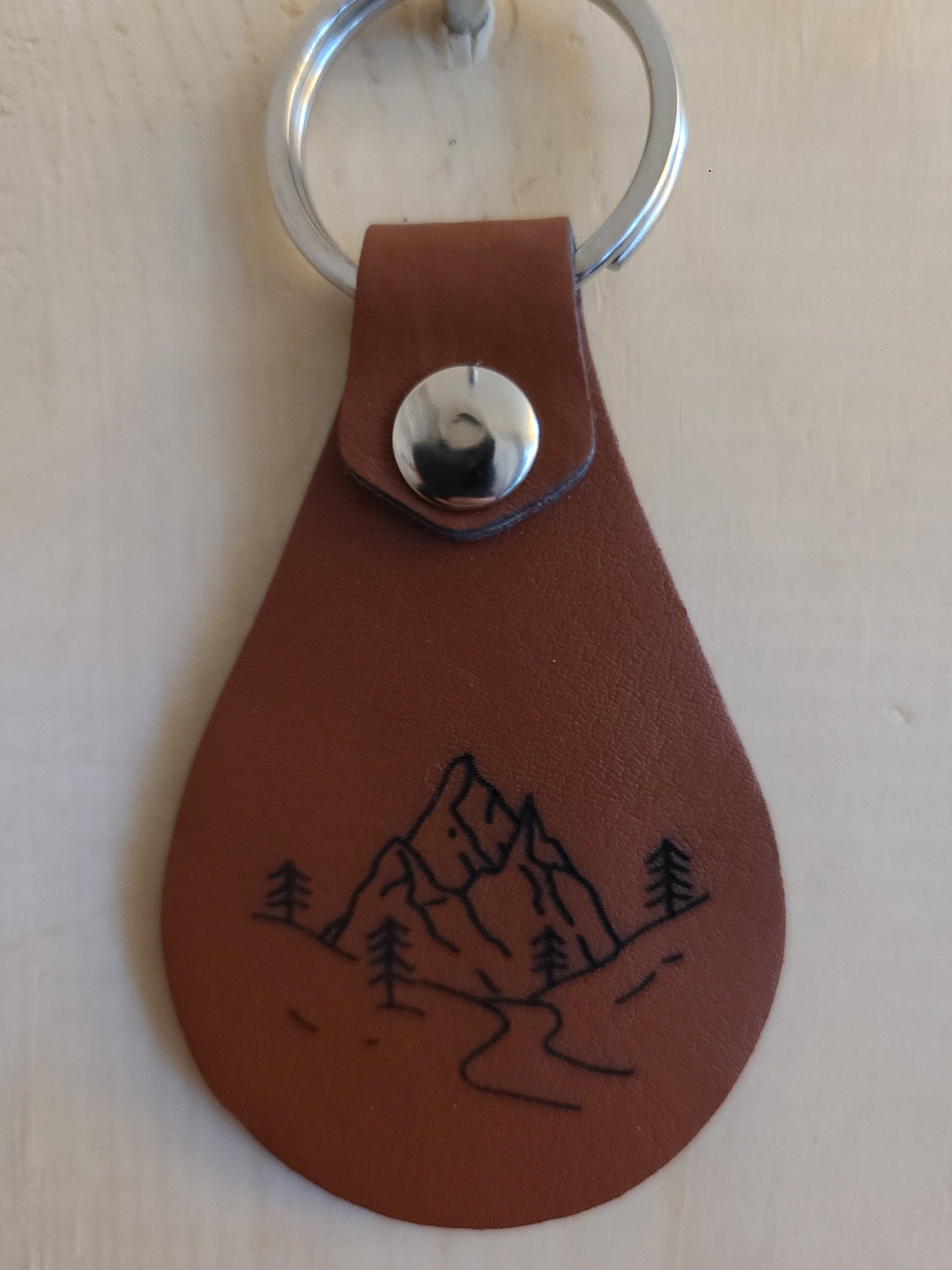 Mountains and Trees - Leather Keychain - Bigfoot Bigheart Studio