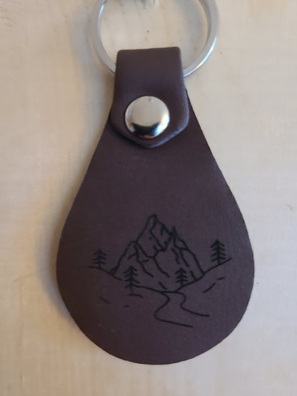 Mountains and Trees - Leather Keychain - Bigfoot Bigheart Studio