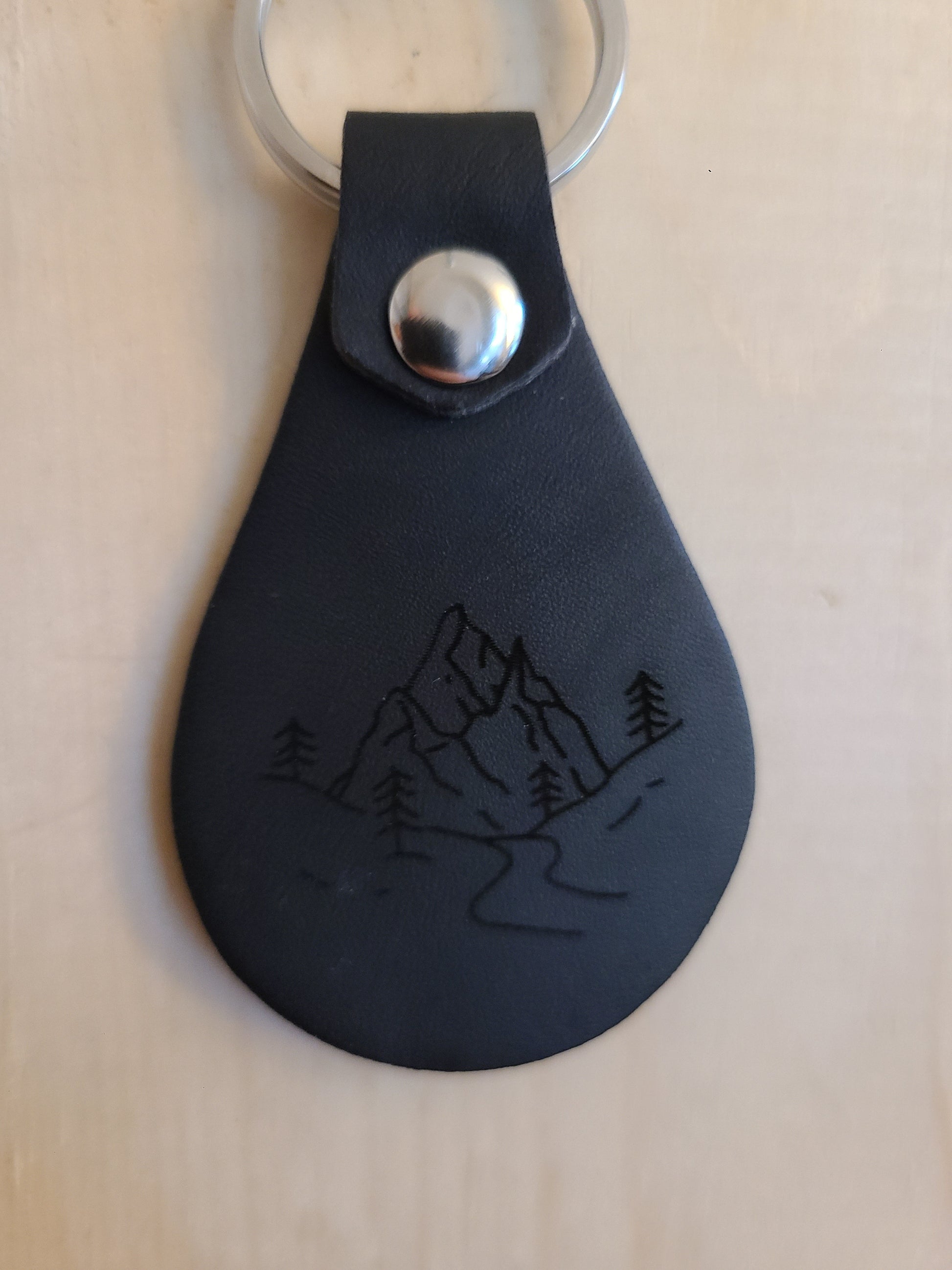 Mountains and Trees - Leather Keychain - Bigfoot Bigheart Studio