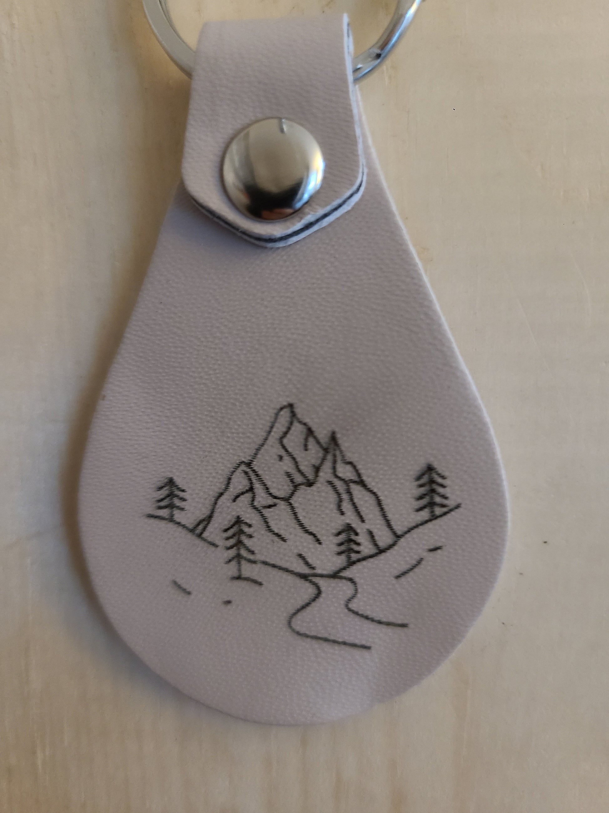 Mountains and Trees - Leather Keychain - Bigfoot Bigheart Studio