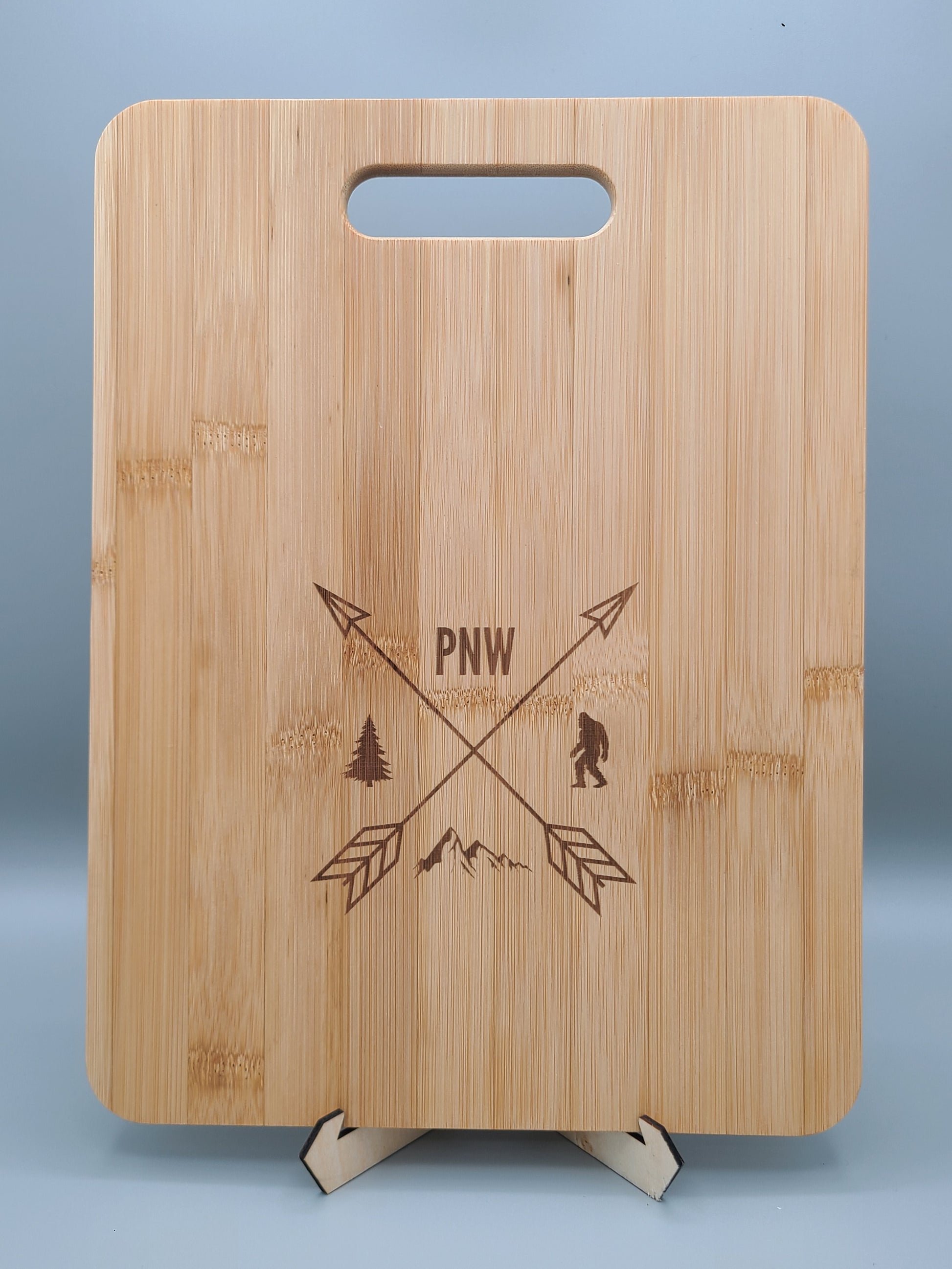 Pacific Northwest PNW Crossed Arrows - Bamboo Cutting Board - Bigfoot Bigheart Studio