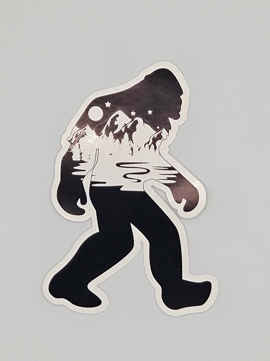 Bigfoot Outline with Mountains - Die-Cut Sticker - Bigfoot Bigheart Studio