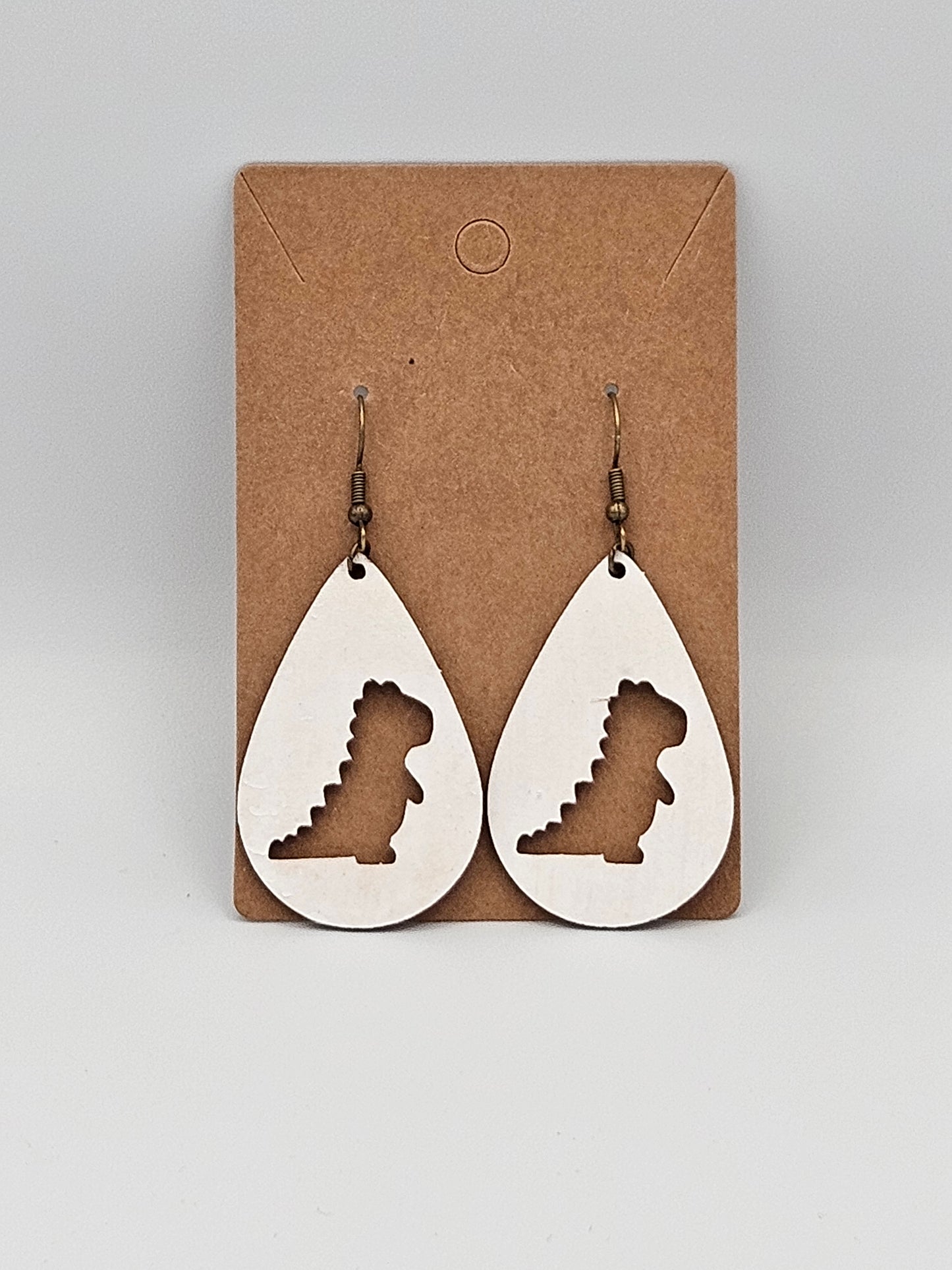 Dinosaur Earrings - Wood Earrings - Bigfoot Bigheart Studio