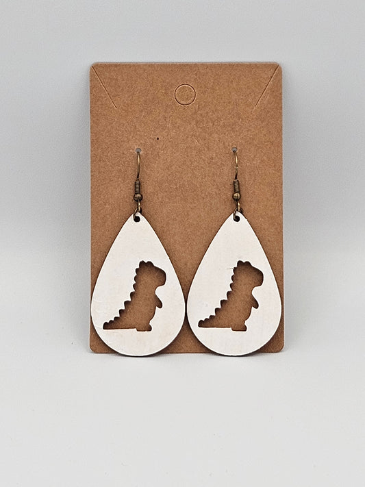 Dinosaur Earrings - Wood Earrings - Bigfoot Bigheart Studio