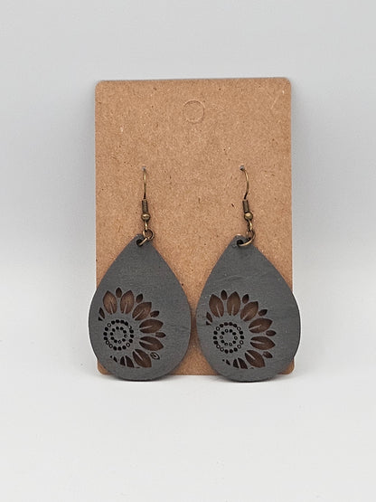 Sunflower Earrings - Wood Earrings - Bigfoot Bigheart Studio