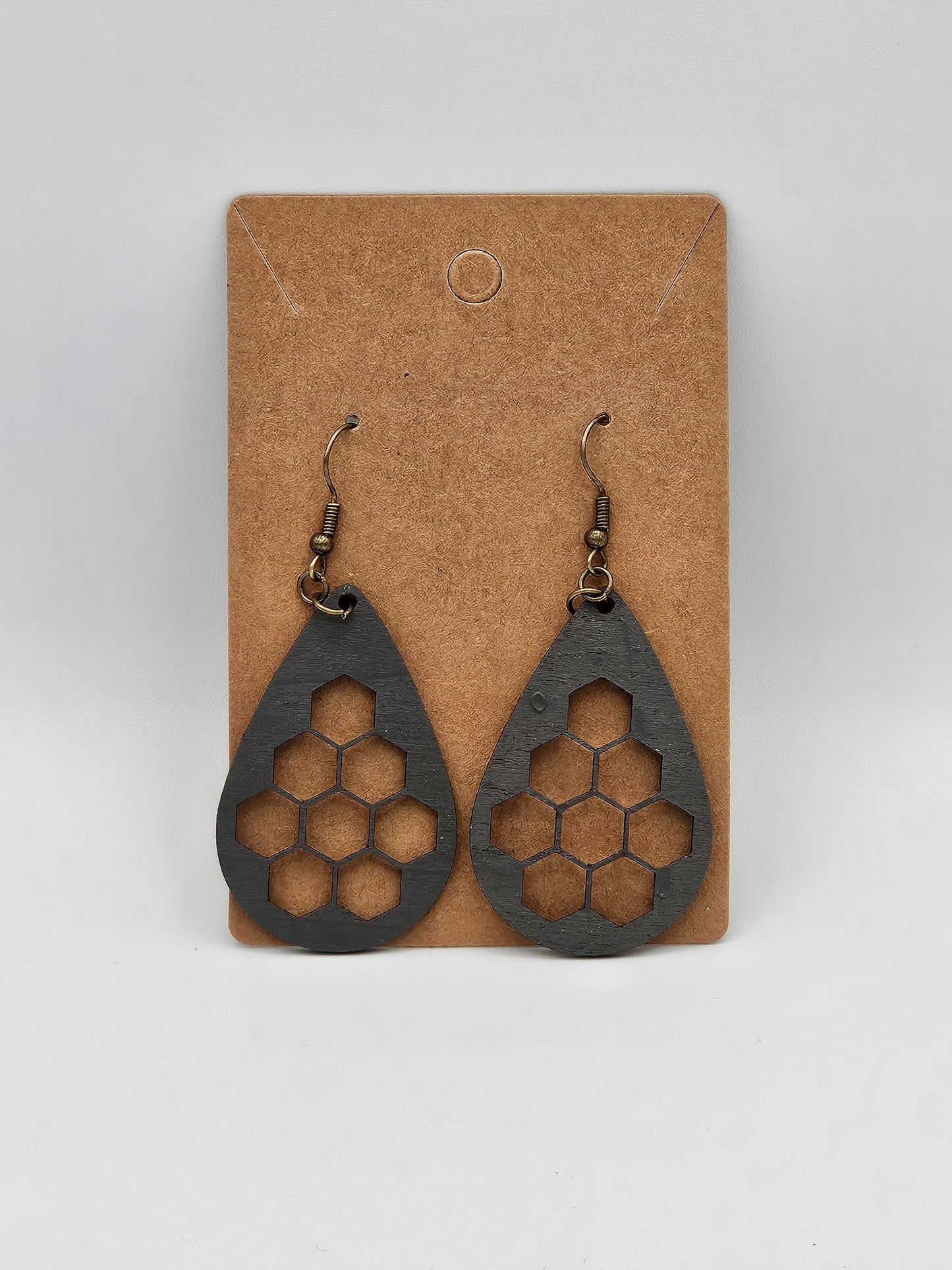 Honeycomb Earrings - Wood Earrings - Bigfoot Bigheart Studio