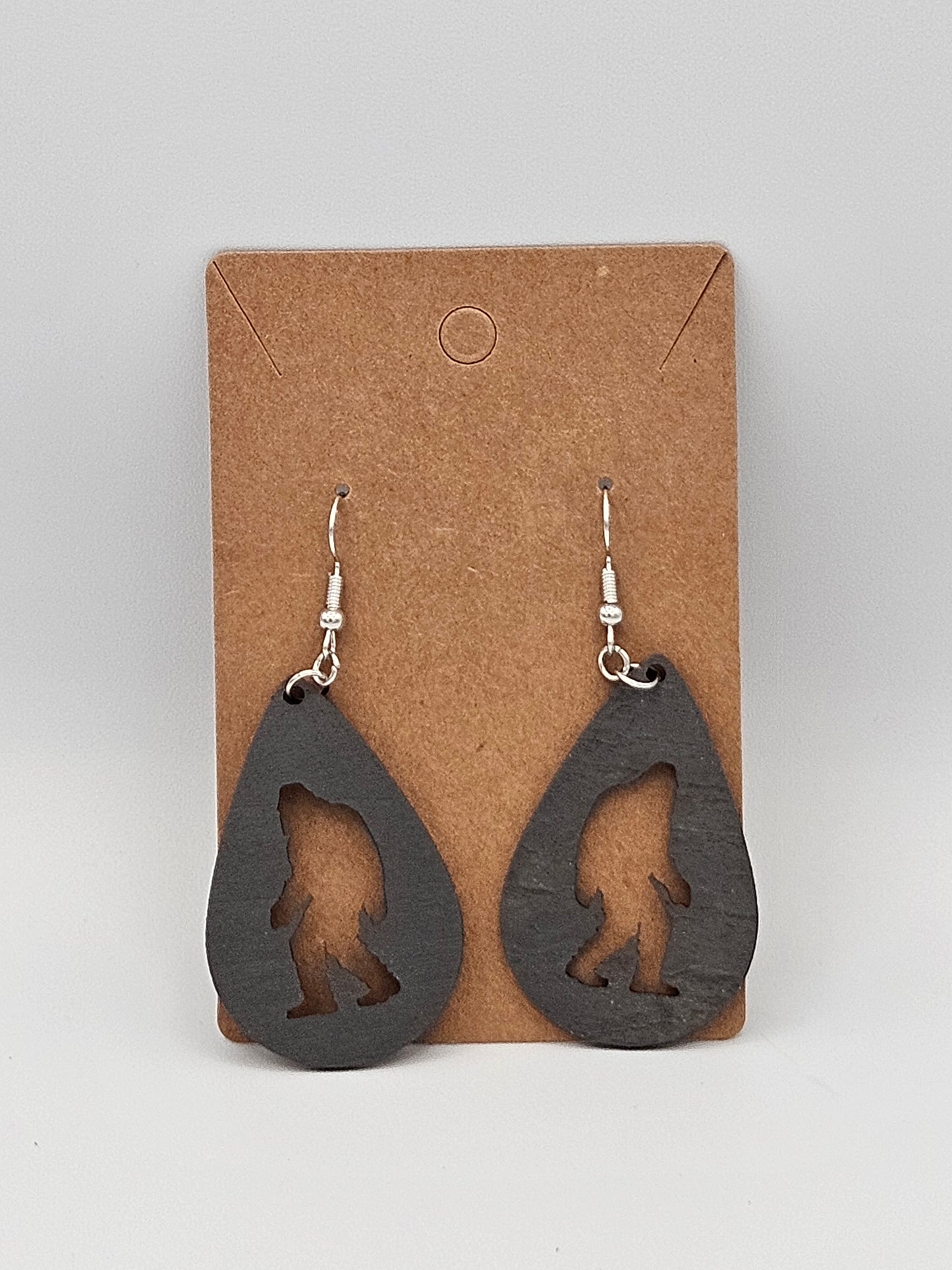 Bigfoot Earrings - Wood Earrings - Bigfoot Bigheart Studio