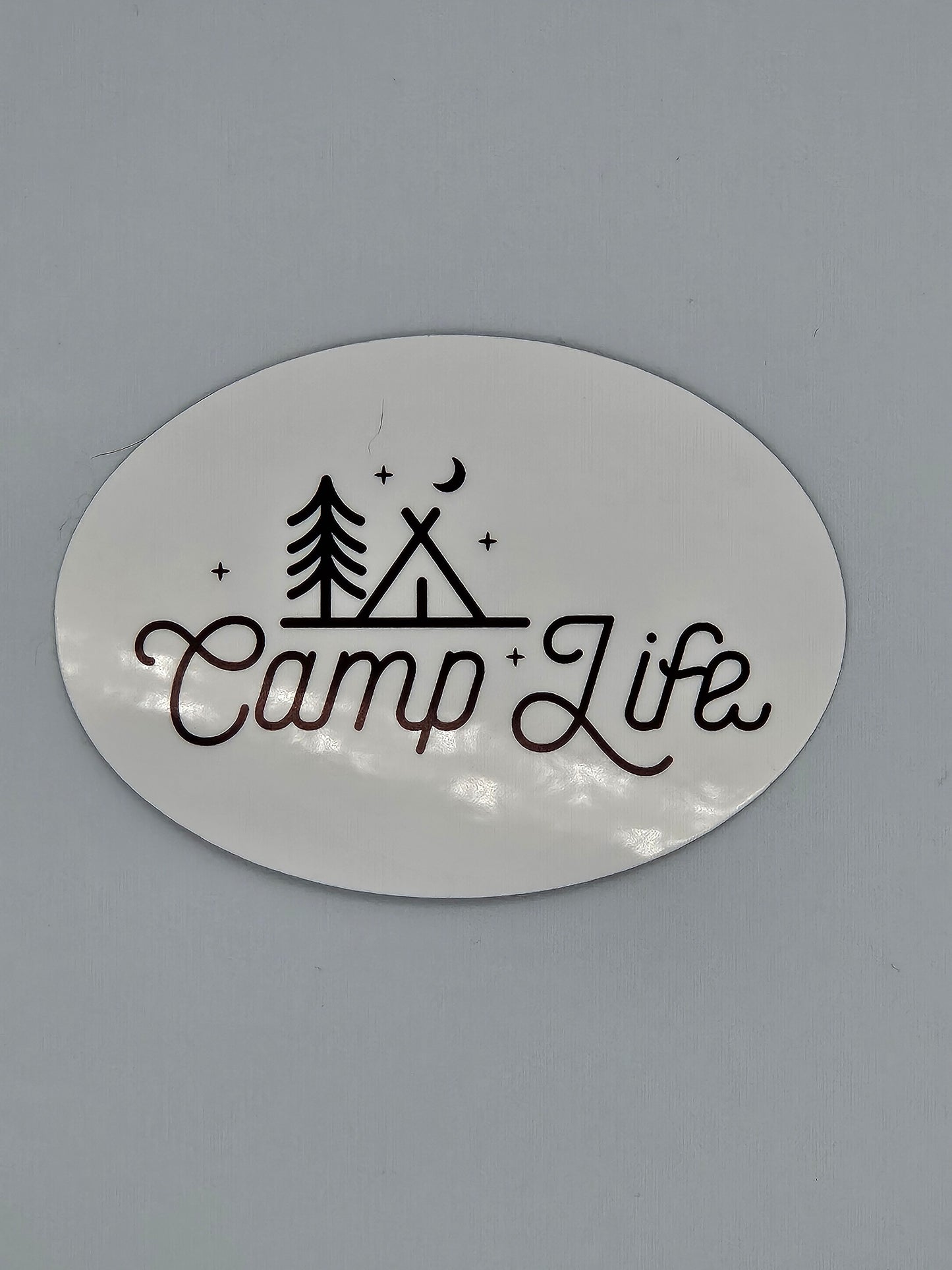 Camp Life Minimalist - Oval Vinyl Sticker - Bigfoot Bigheart Studio