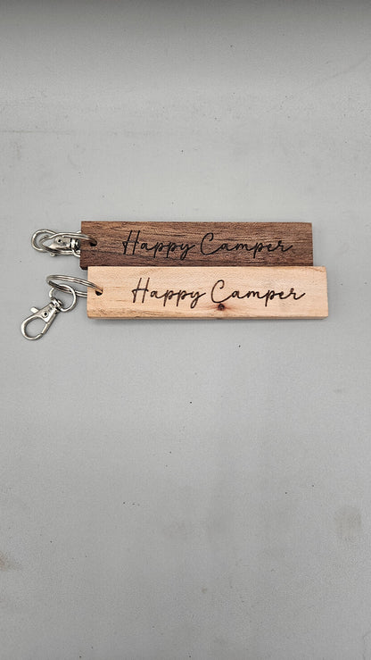 Wood Block Keychain - Happy Camper