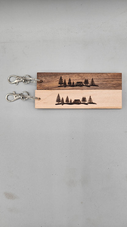 Wood Block Keychain - Happy Camper