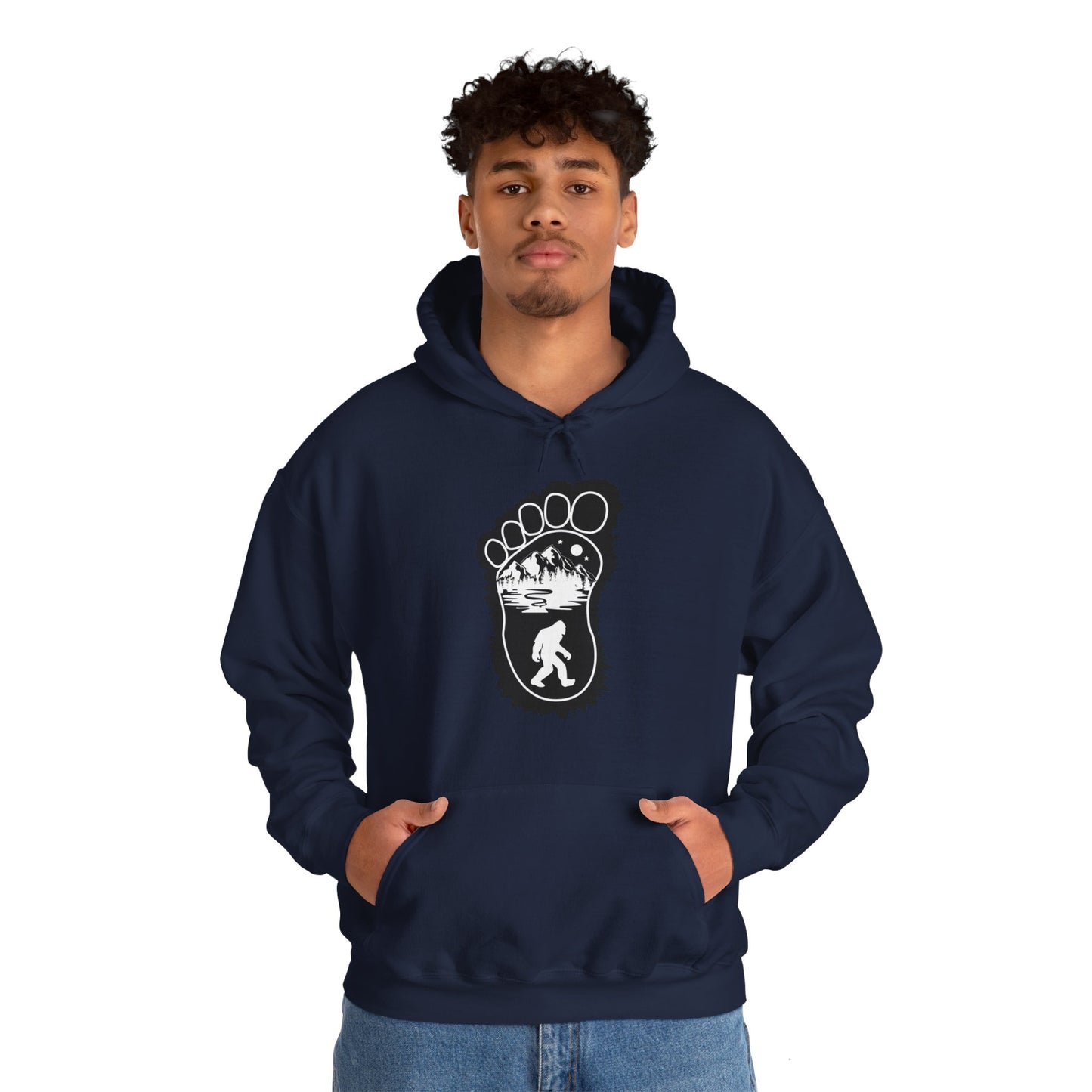 Bigfoot Print with Mountains - Unisex Premium Pullover Hoodie - Bigfoot Bigheart Studio