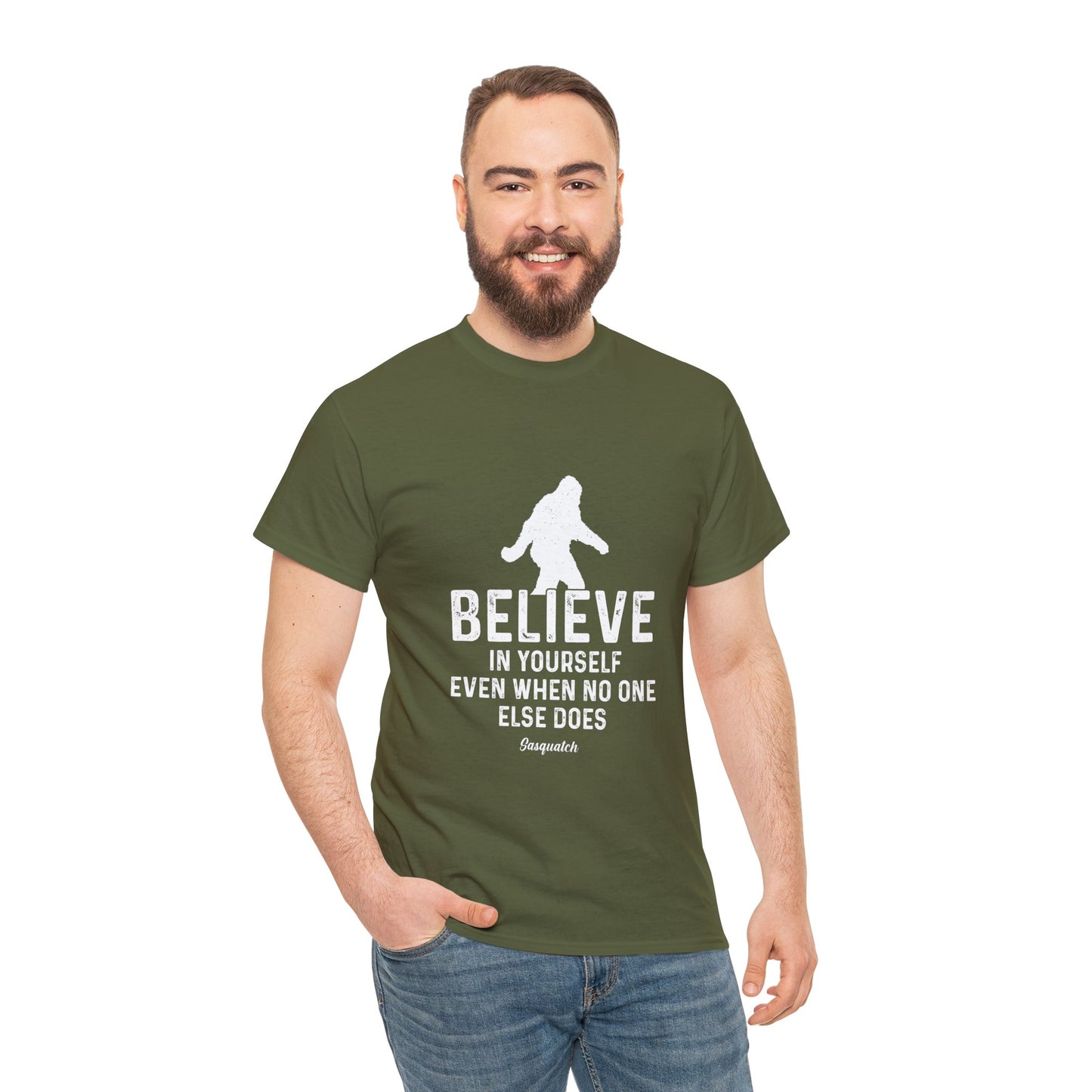 Believe In Yourself Bigfoot T-Shirt - Unisex Heavy Cotton Tee