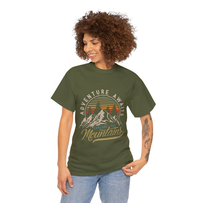 Adventure Awaits Explore the Mountains T-Shirt - Unisex Heavy Cotton Tee