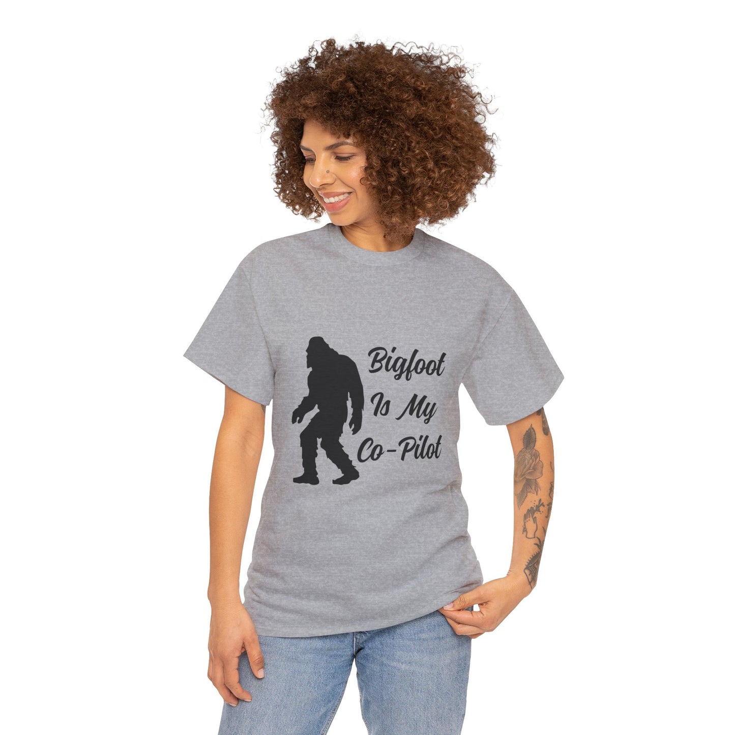 Bigfoot Is My Co-Pilot - Unisex Heavy Cotton Tee