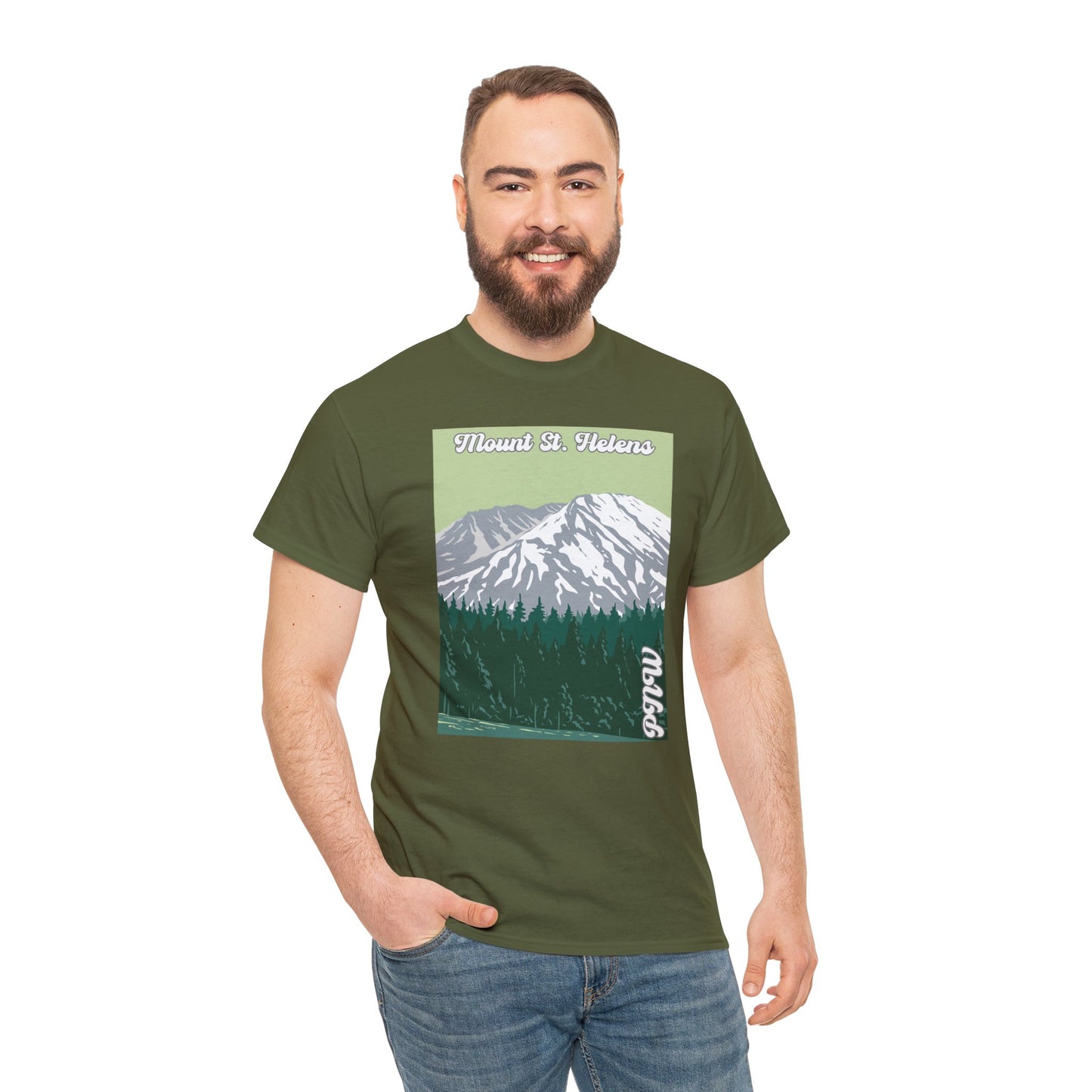 PNW Mount St. Helens T-Shirt - Unisex Heavy Cotton Tee - Bigfoot Bigheart Studio