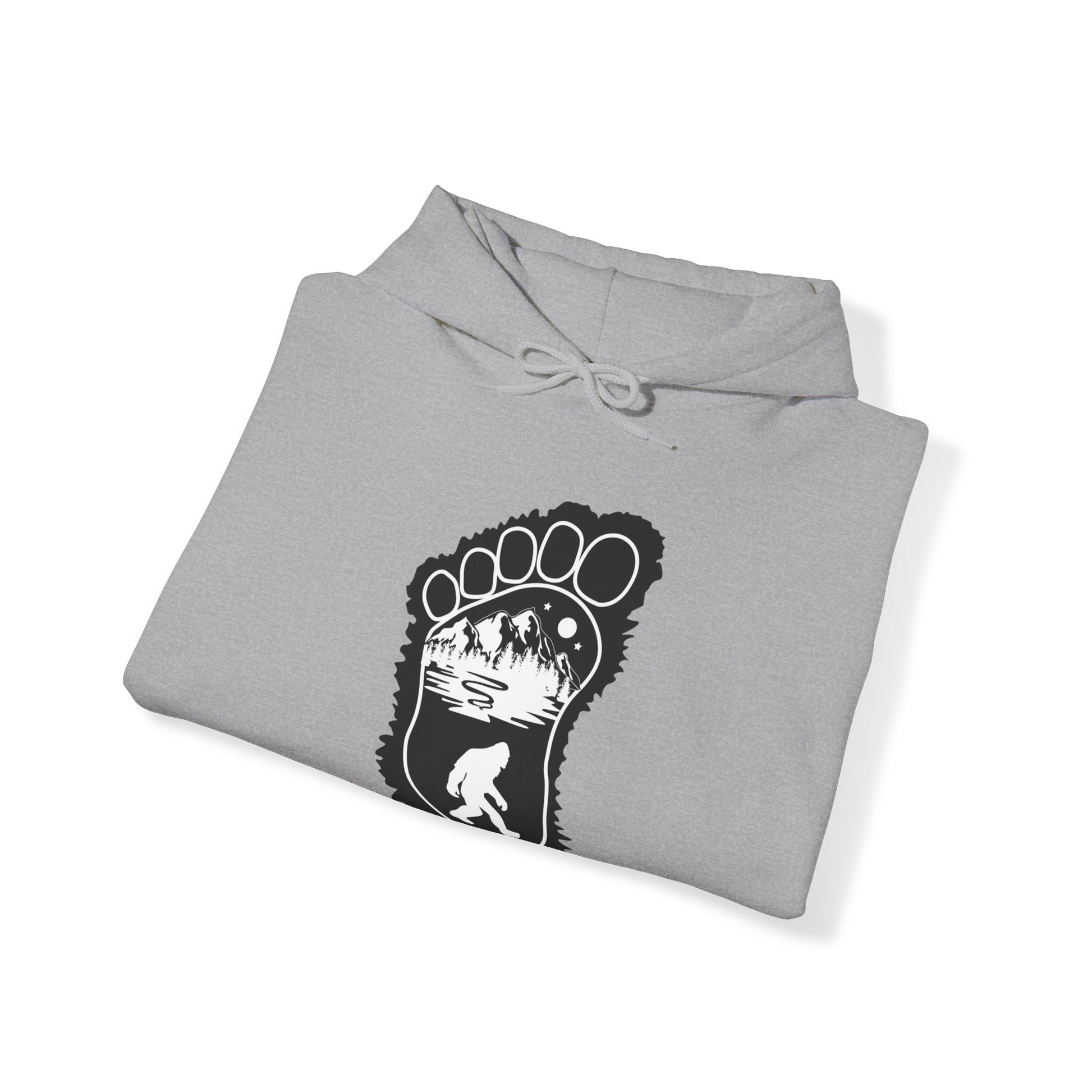 Bigfoot Print with Mountains - Unisex Premium Pullover Hoodie - Bigfoot Bigheart Studio