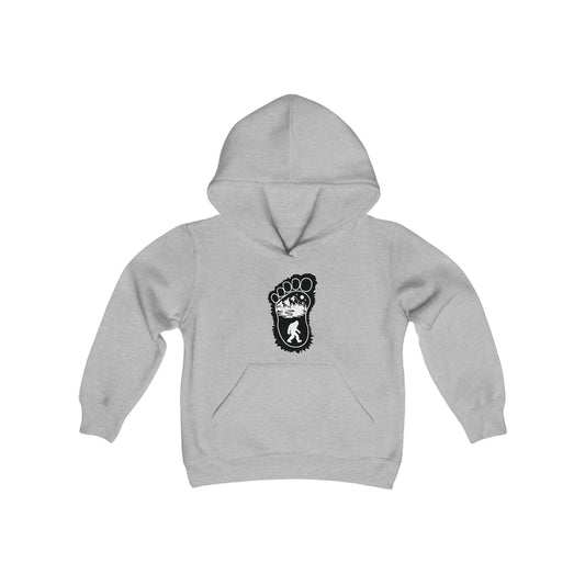 Bigfoot Print with Mountains Hoodie - Youth Heavy Blend Hooded Sweatshirt