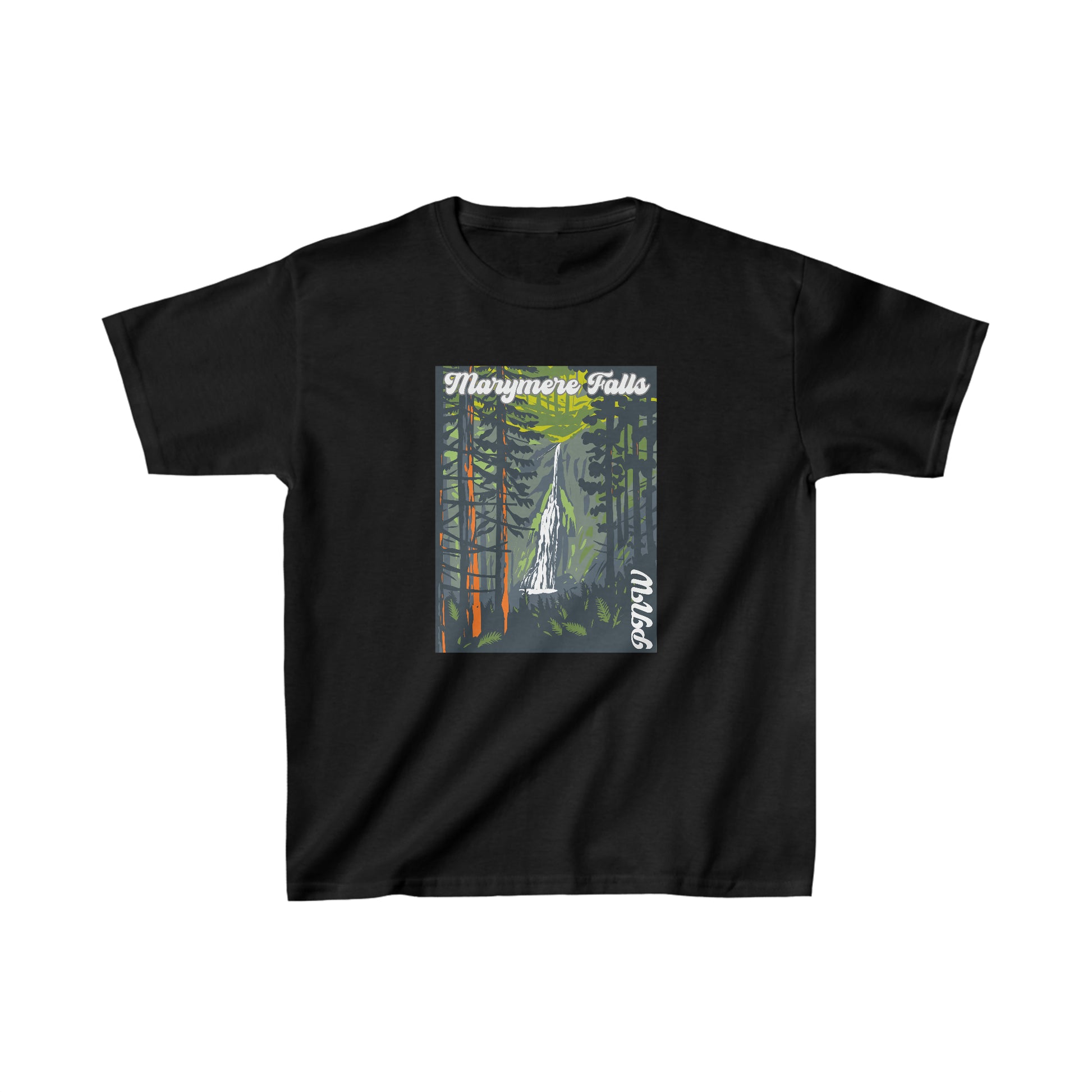 PNW Marymere Falls Youth Tee - Kids Heavy Cotton™ Tee - Bigfoot Bigheart Studio