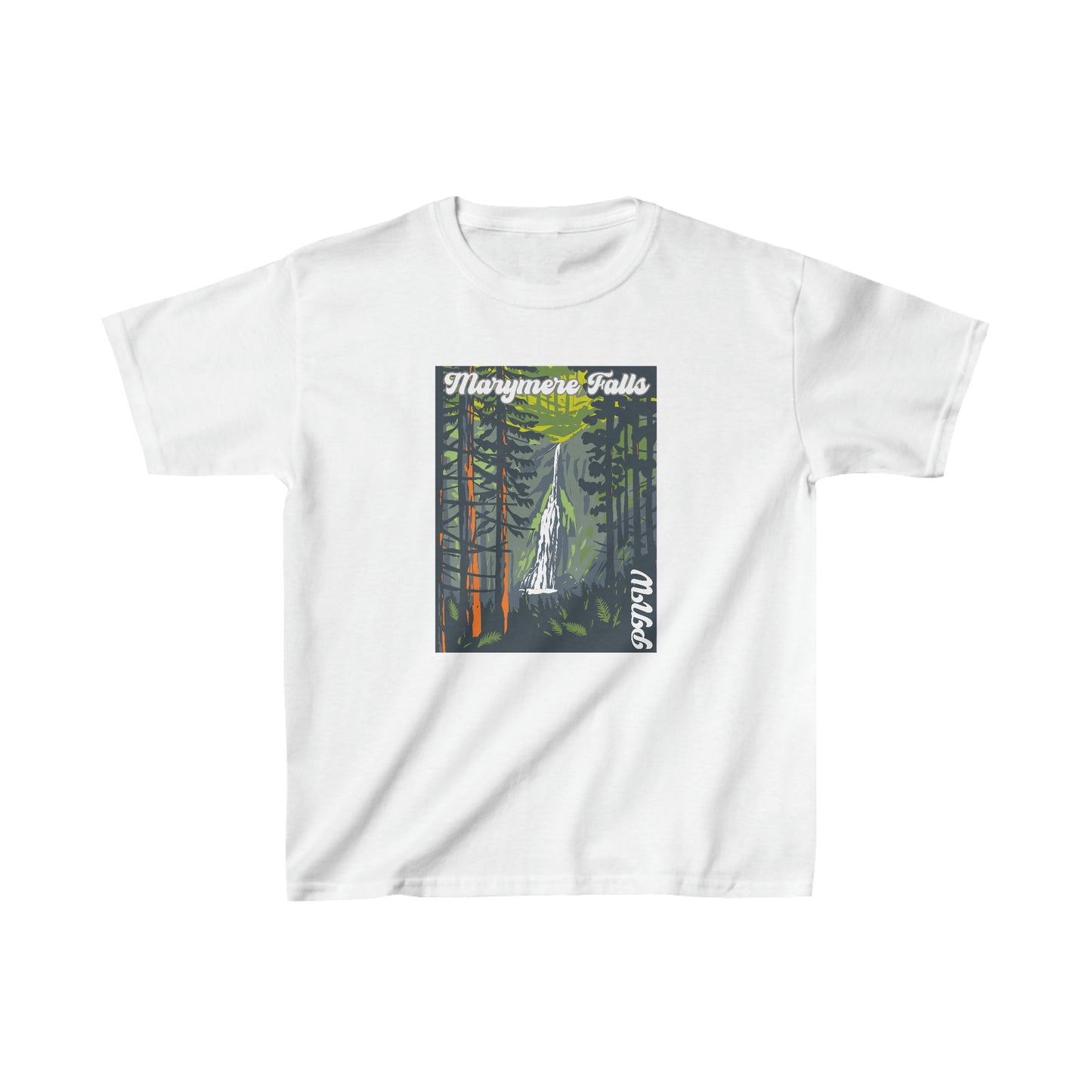 PNW Marymere Falls Youth Tee - Kids Heavy Cotton™ Tee - Bigfoot Bigheart Studio