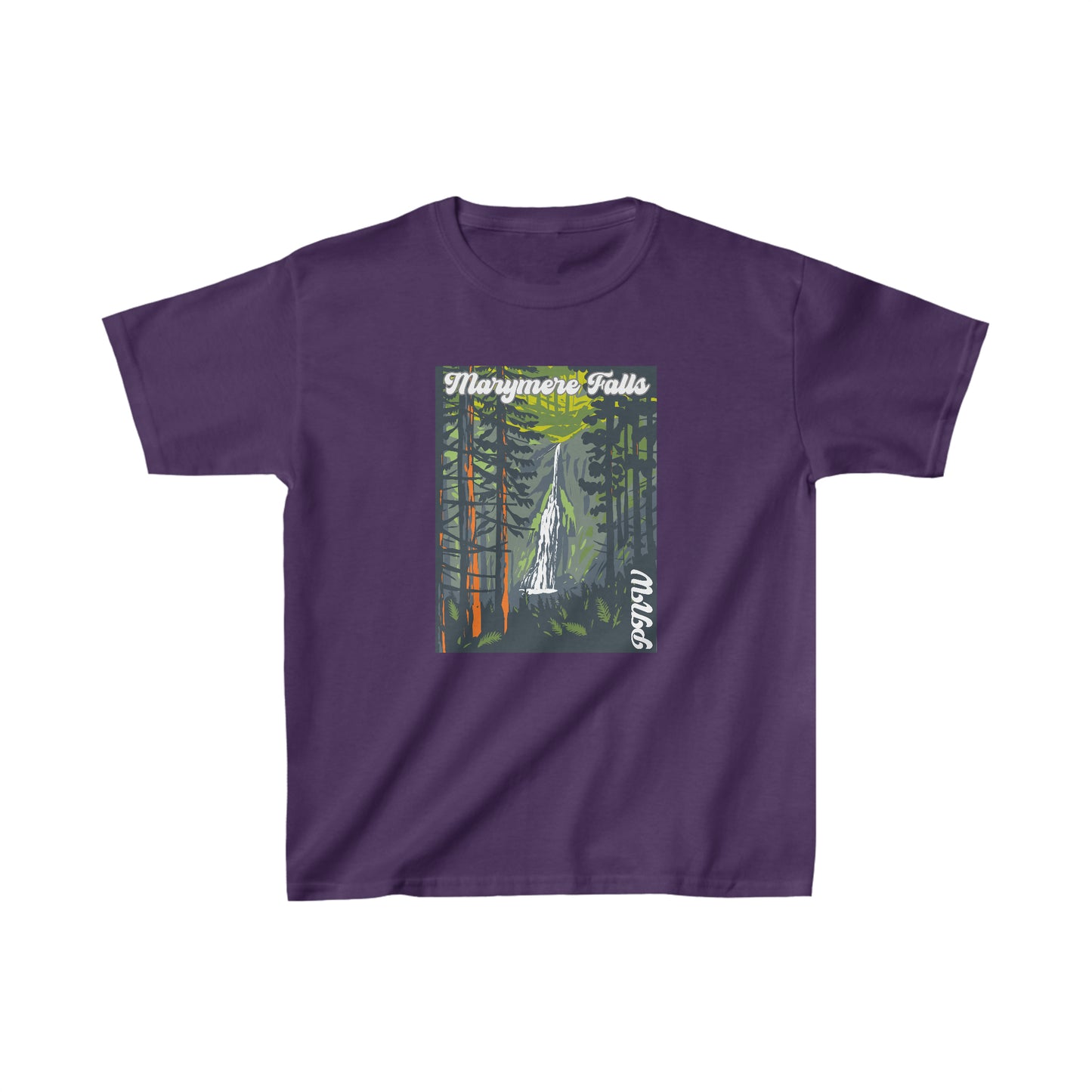 PNW Marymere Falls Youth Tee - Kids Heavy Cotton™ Tee - Bigfoot Bigheart Studio