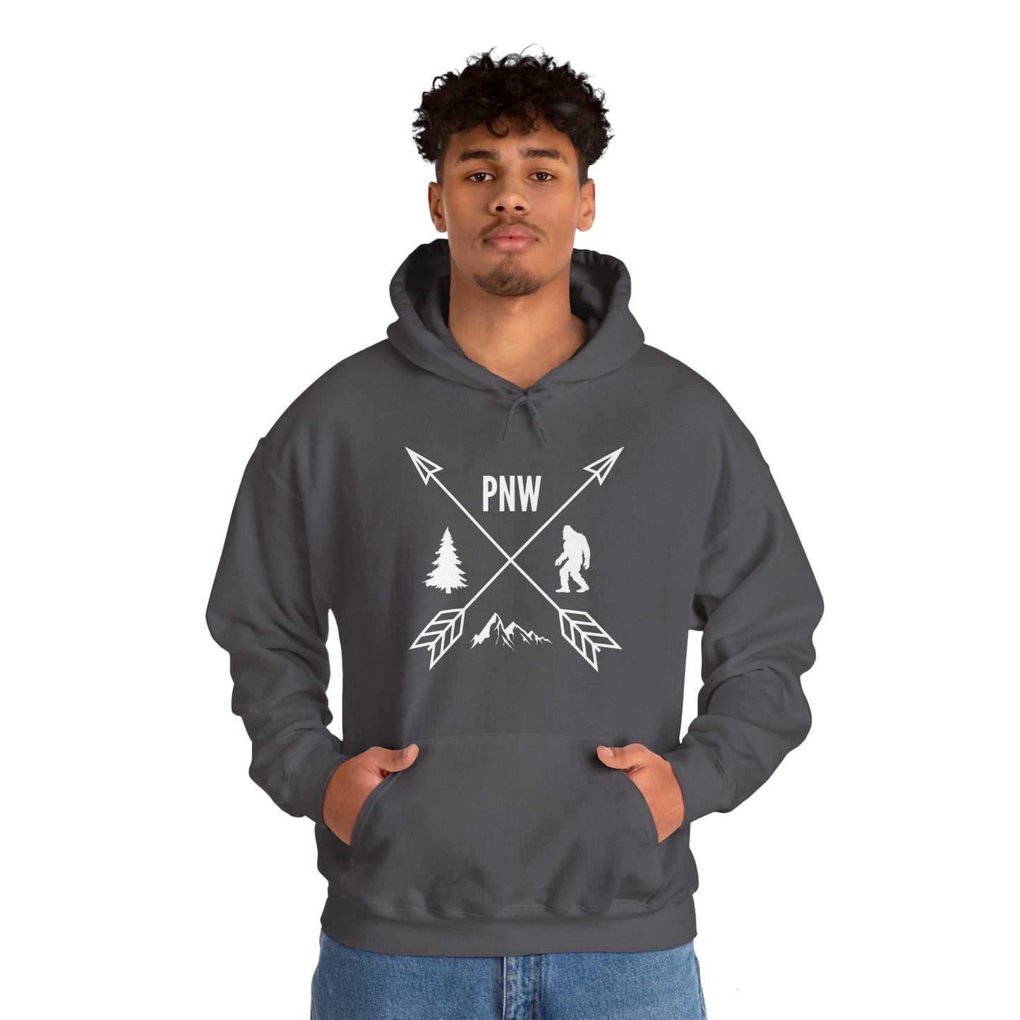 Pacific Northwest PNW Crossed Arrows with Bigfoot - Unisex Heavy Blend™ Hooded Sweatshirt