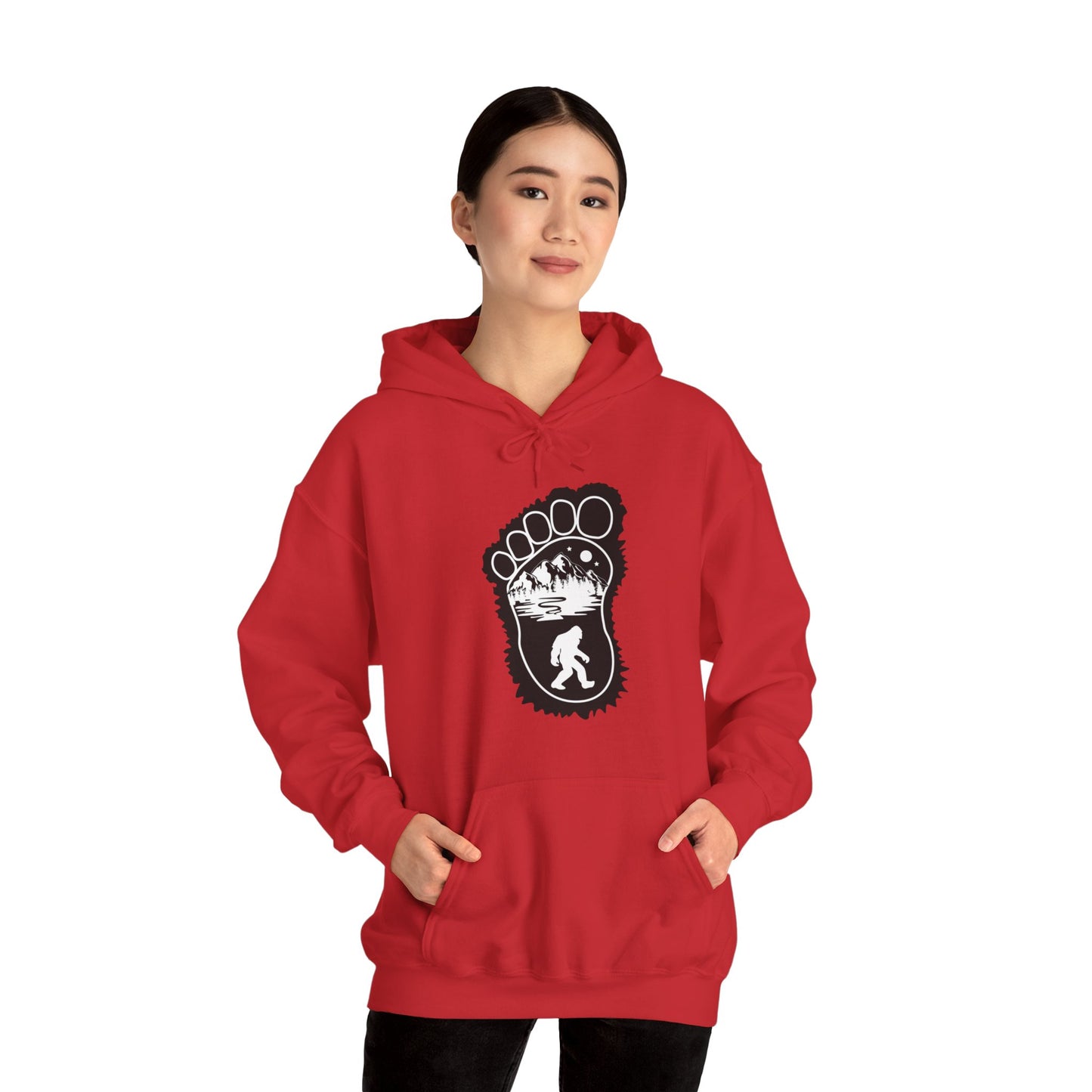 Bigfoot Print with Mountains - Unisex Premium Pullover Hoodie - Bigfoot Bigheart Studio