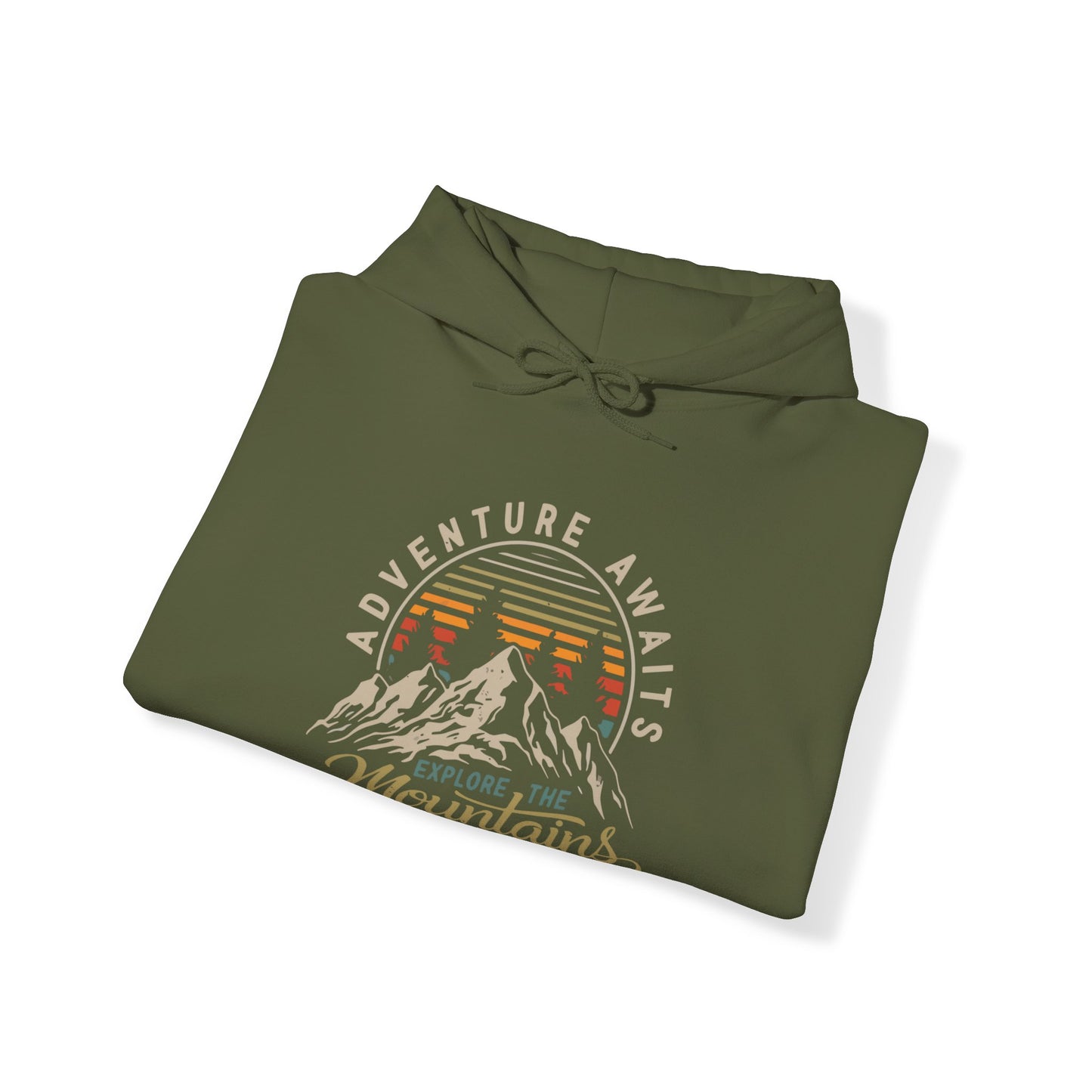 Adventure Awaits Explore the Mountains Hoodie - Unisex Heavy Blend™ Hooded Sweatshirt - Bigfoot Bigheart Studio