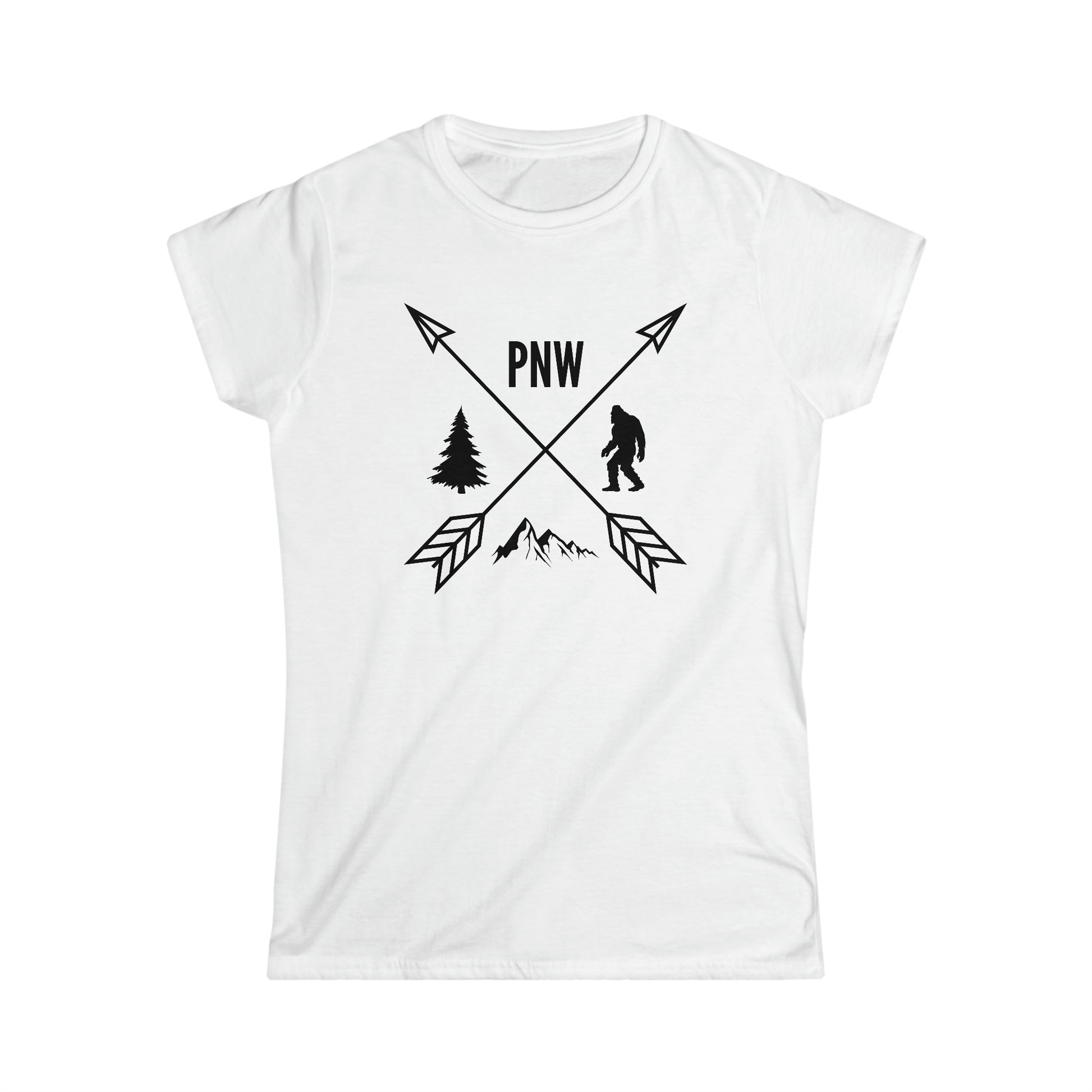 PNW Crossed Arrows - Women's Softstyle Tee - Bigfoot Bigheart Studio